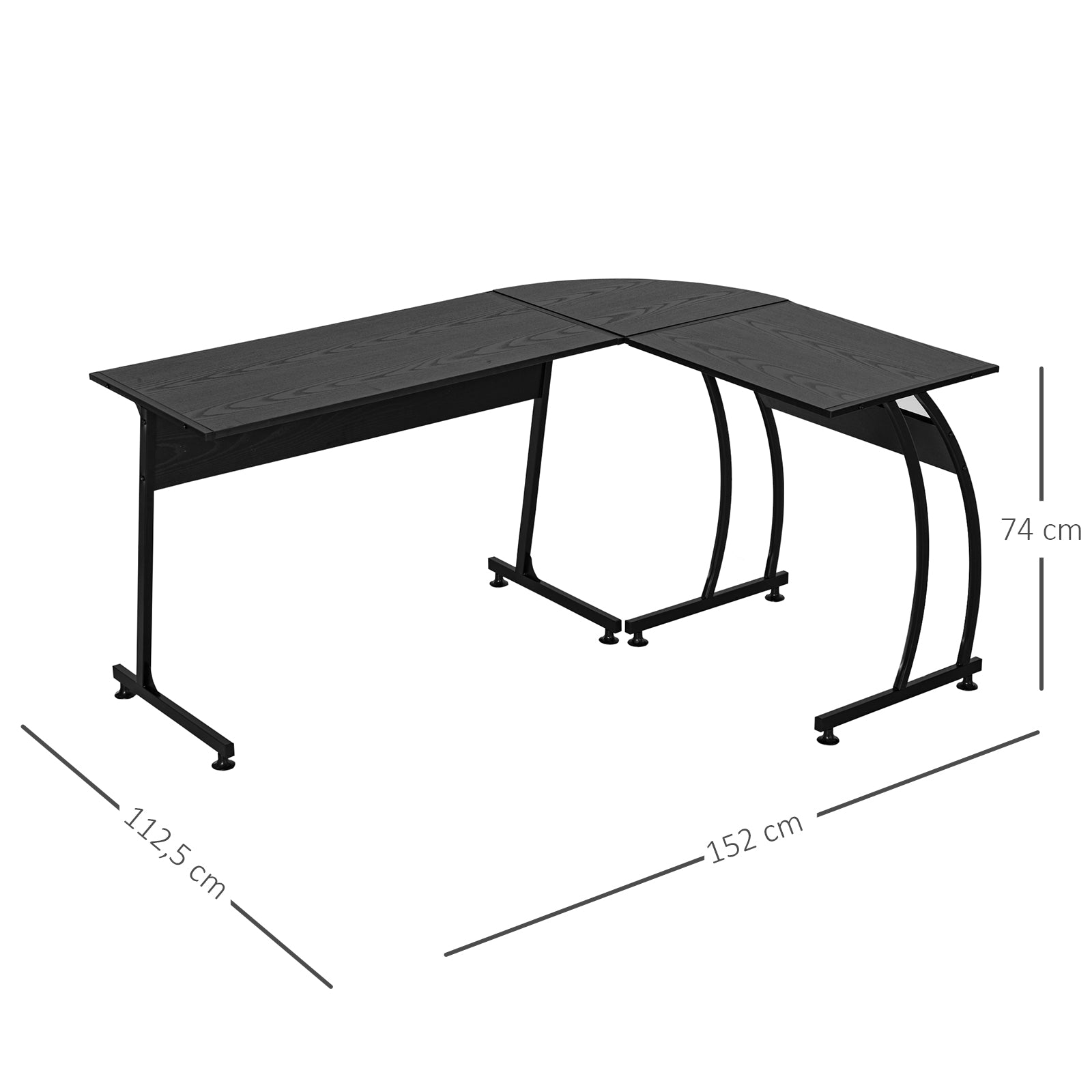 Secretária em Forma de L 112,5x152x74 cm - Preto