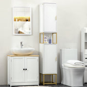 Móvel Auxiliar Casa de Banho – 30x30x170,7 cm – Branco e Dourado – Melamina de madeira e metal