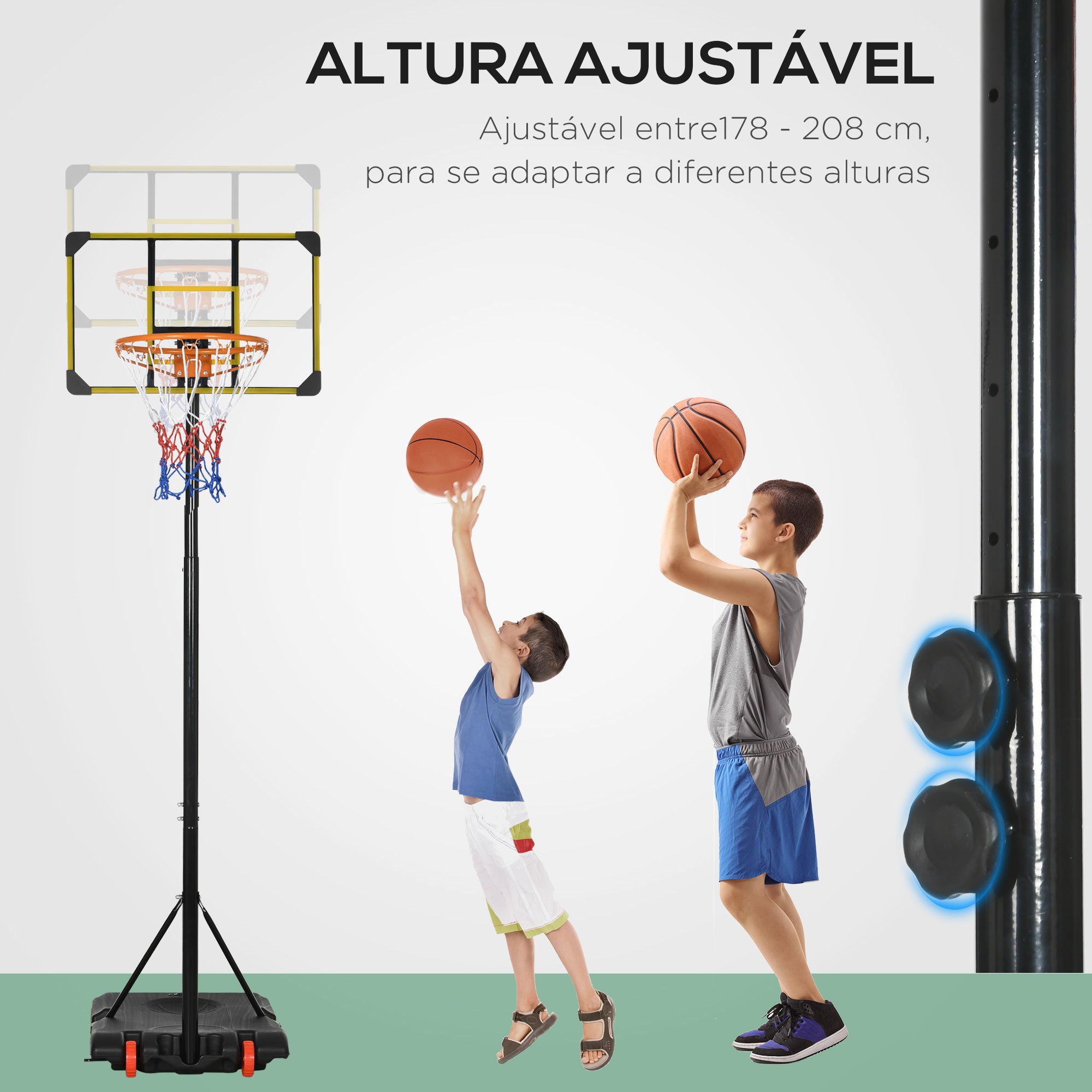 Tabela de Basquetebol – 178-208 cm – Preto e Amarelo – Aço e PC