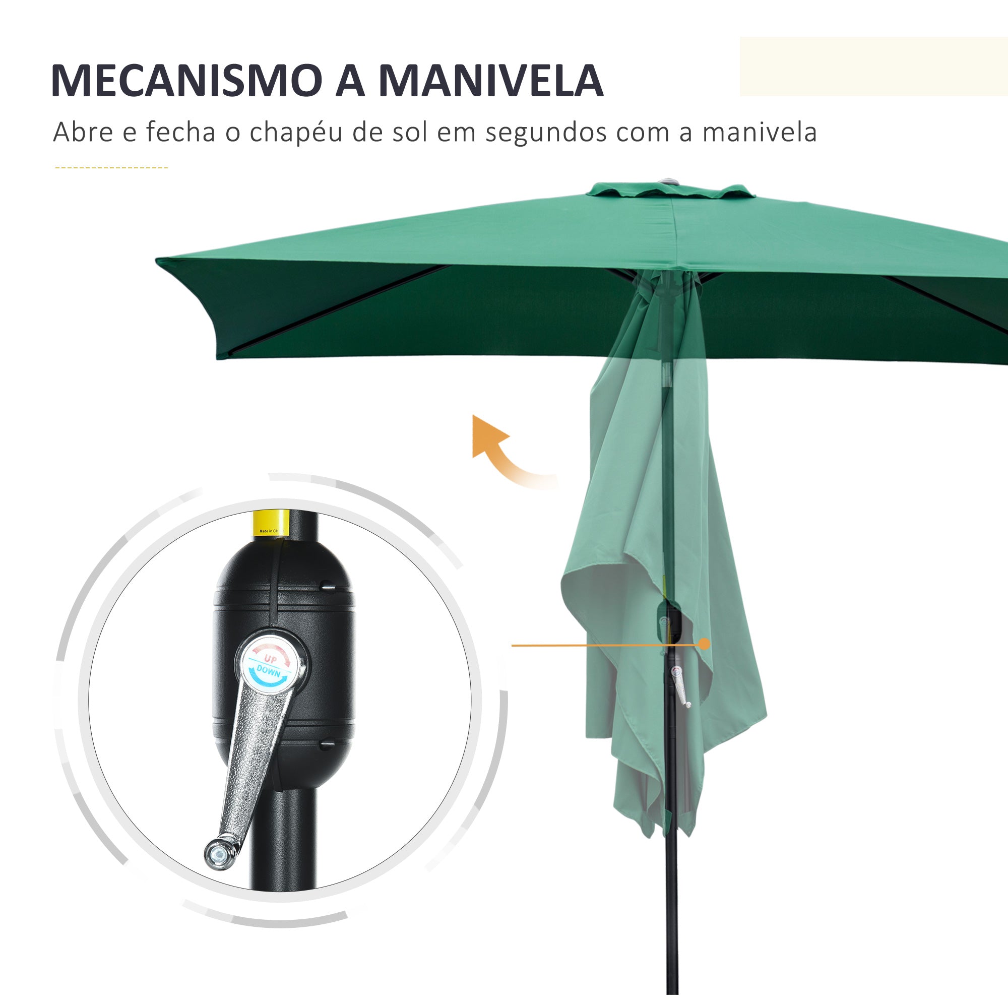 Chapéu de Sol Retangular Verde 195x295x240 cm - Alumínio