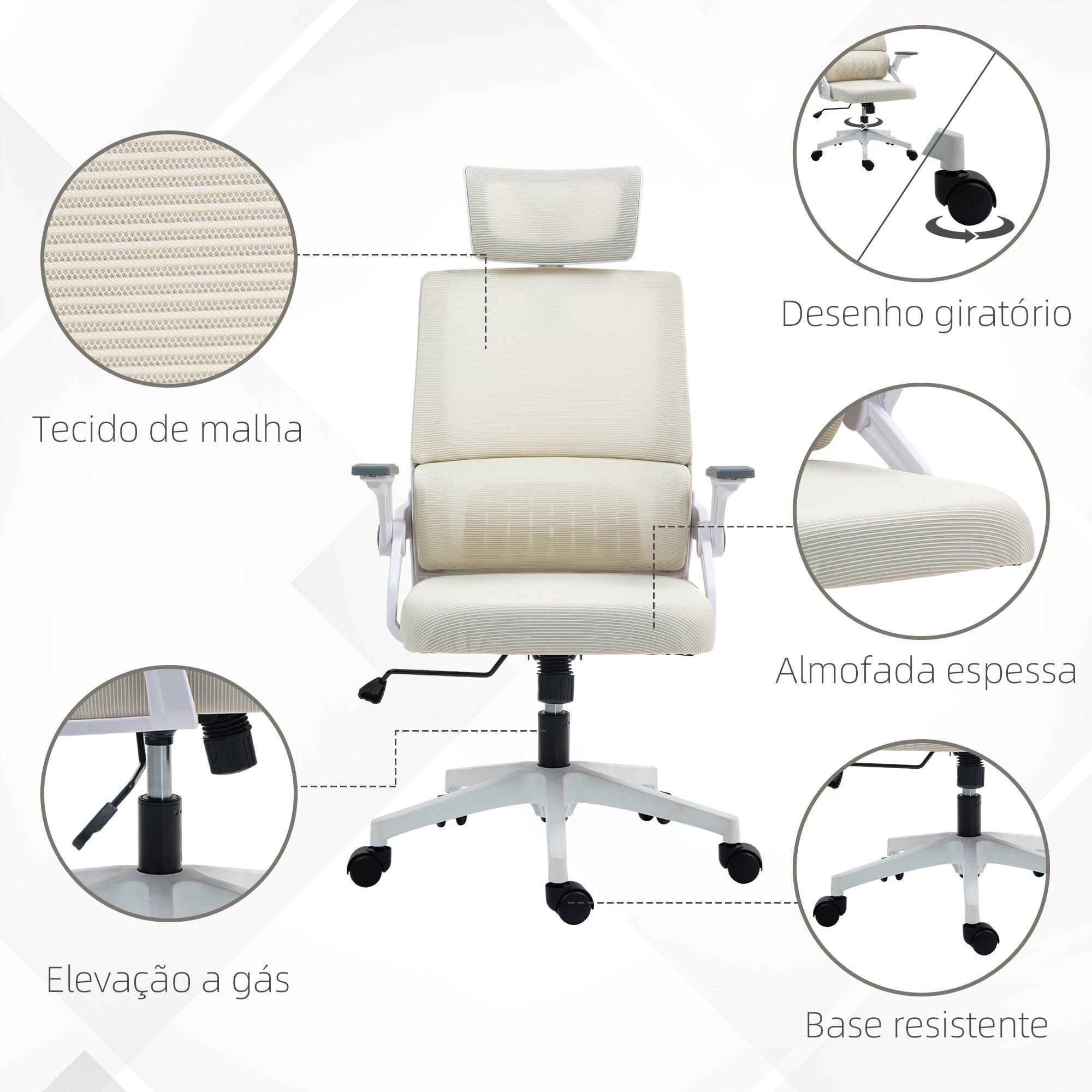 Cadeira de Escritório Giratória Bege 58x61x102-119 cm