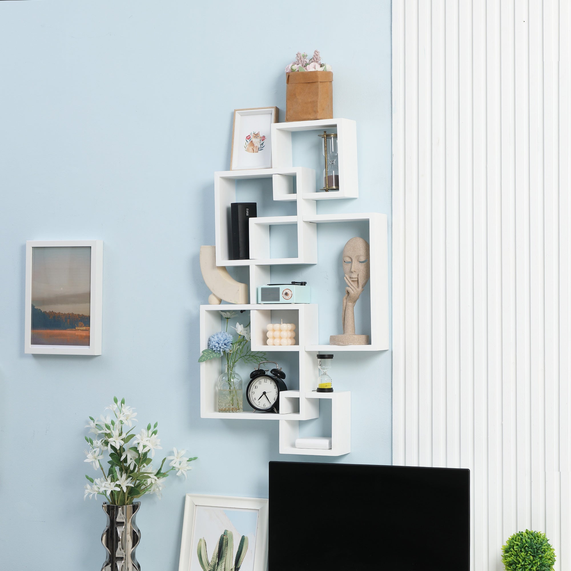 Estante de Parede 5 Cubos Madeira 49,5x10,2x86cm Branco