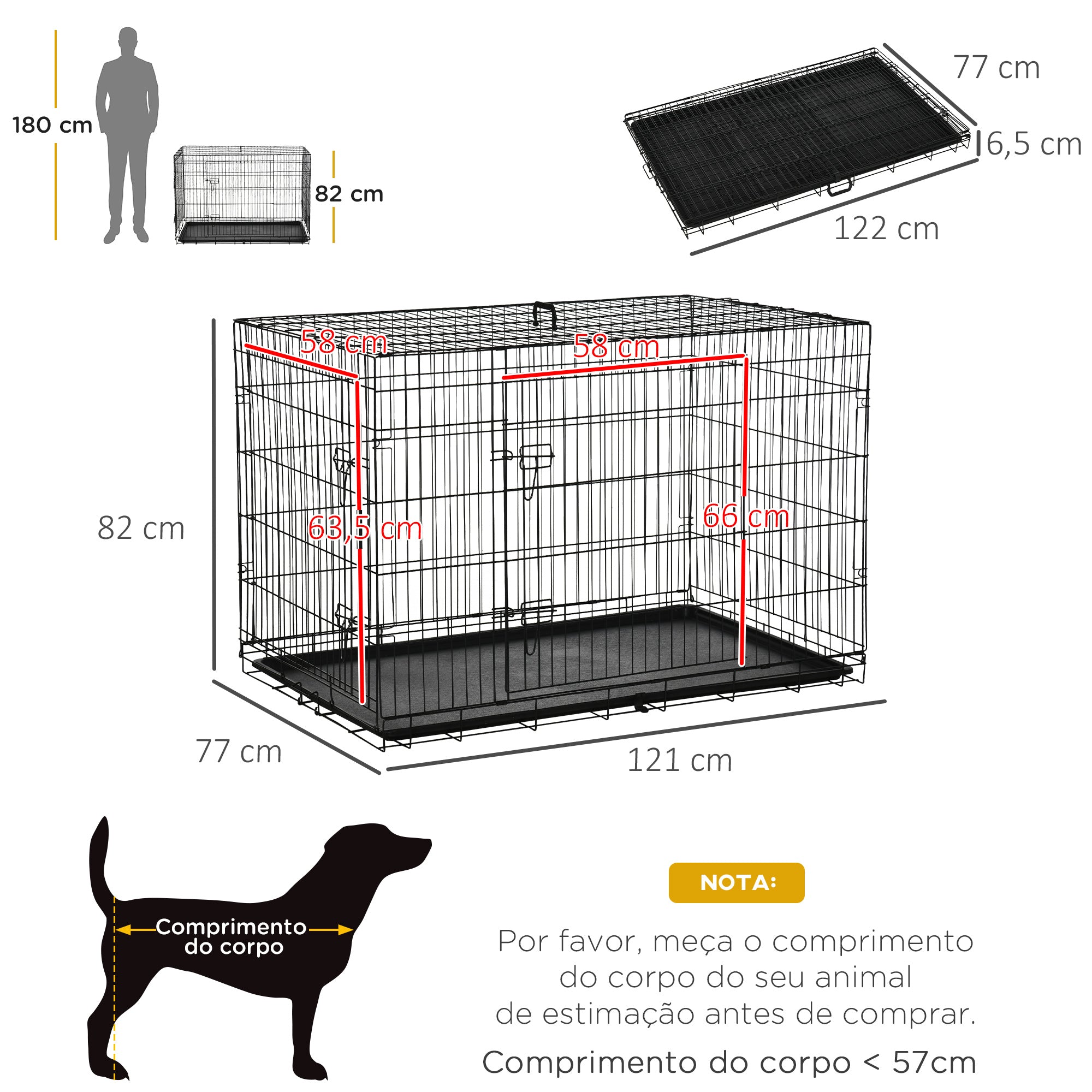 Gaiola para Cães 121x74,5x81cm Preto - Transporte Confortável e Seguro