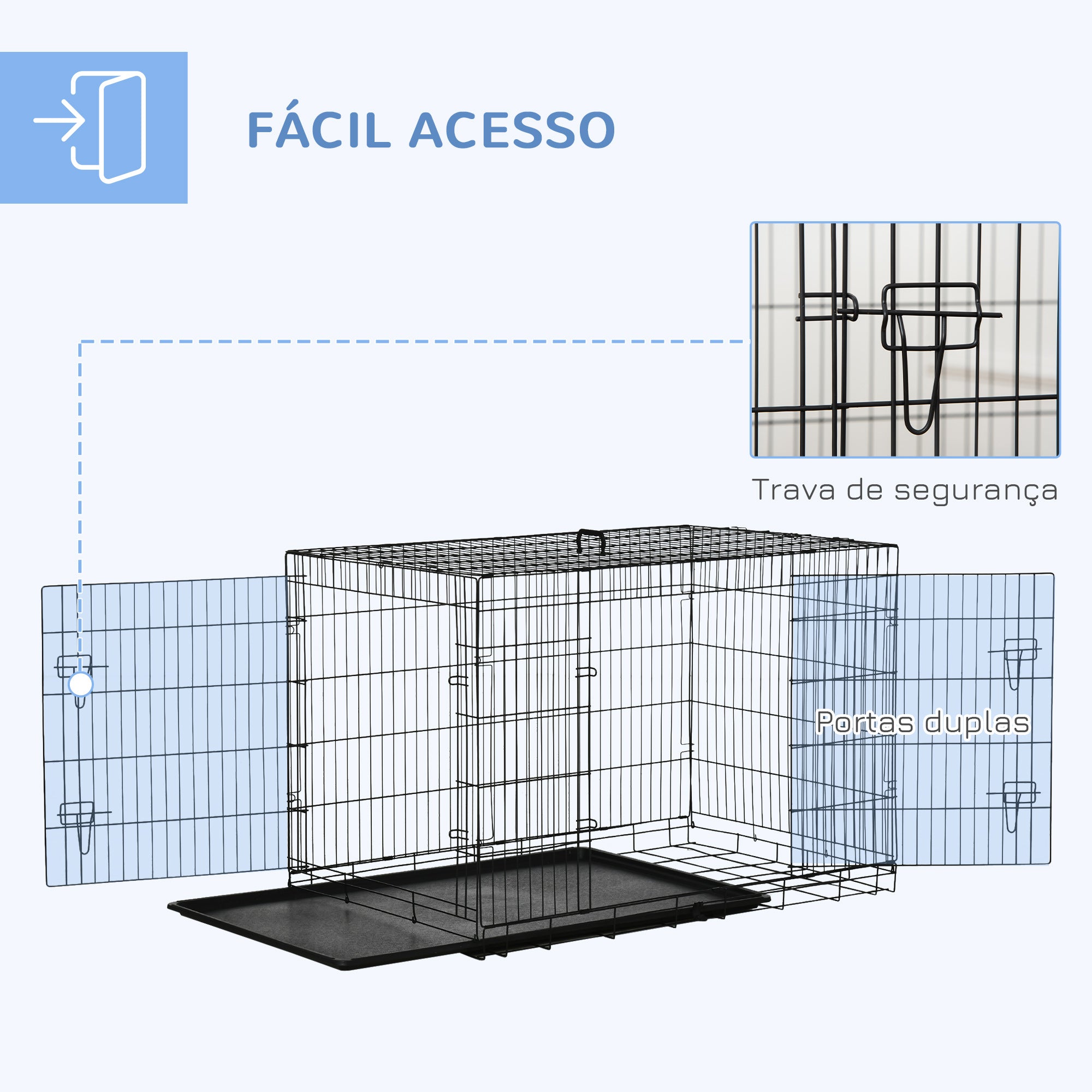 Gaiola para Cães 121x74,5x81cm Preto - Transporte Confortável e Seguro