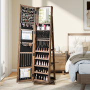 Armário para Joias Giratório 360° com Ranhuras para Brincos e Anéis Ganchos para Colares 3 Prateleiras Traseiras Castanho Rústico