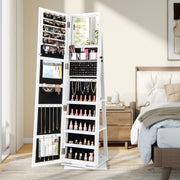 Armário de Joias Giratório 360° com Nichos para Brincos e Anéis Ganchos para Colares 3 Prateleiras Traseiras Branco