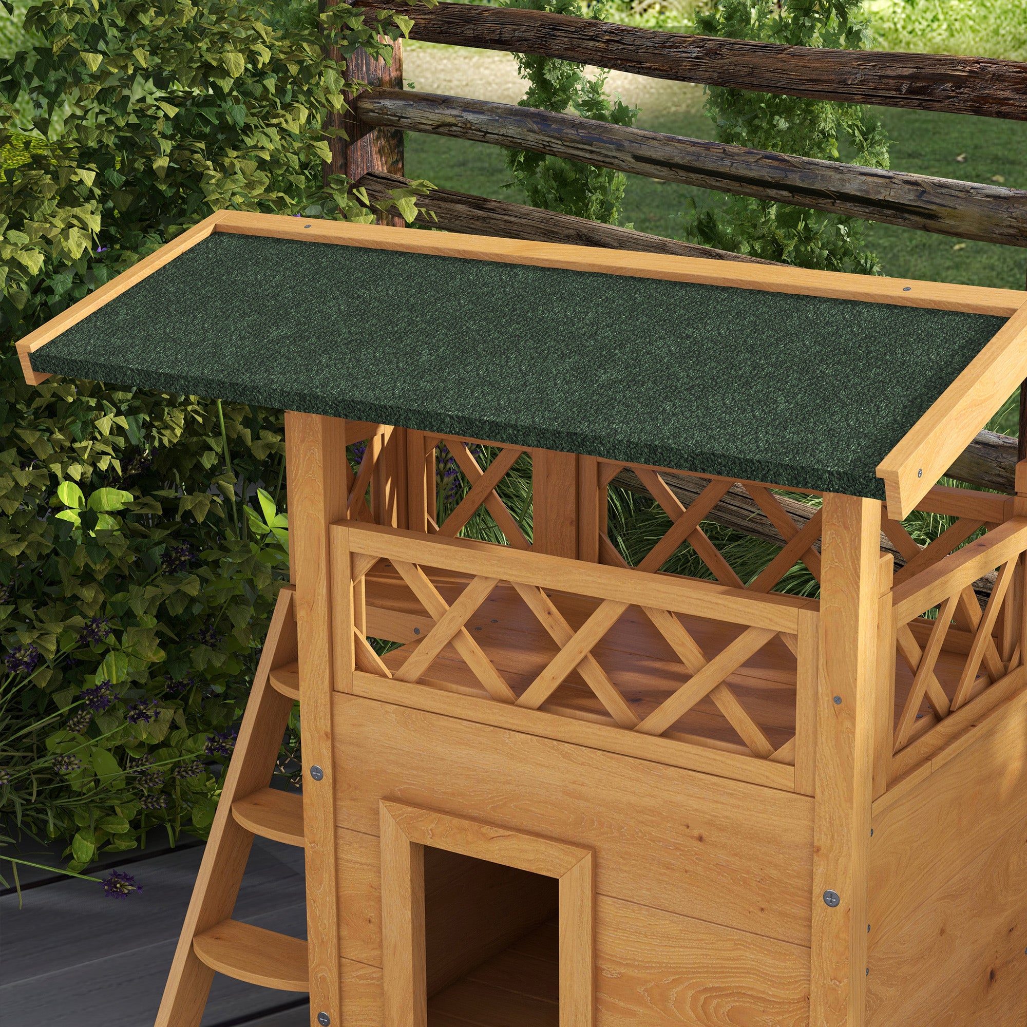 Casa para Gatos de Madeira 77x50x73 cm Cor de Madeira Natural