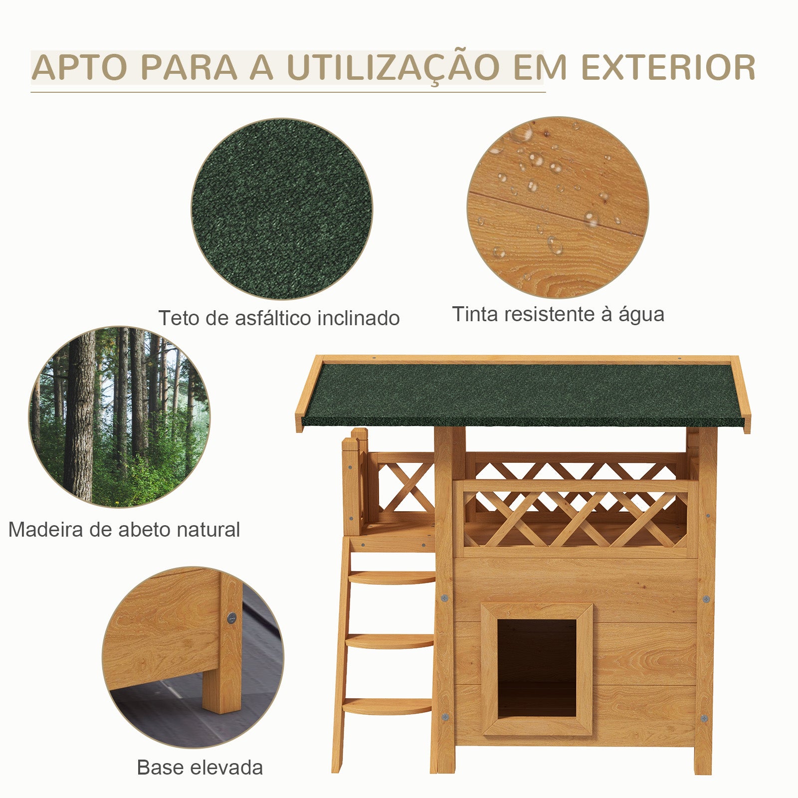 Casa para Gatos de Madeira 77x50x73 cm Cor de Madeira Natural
