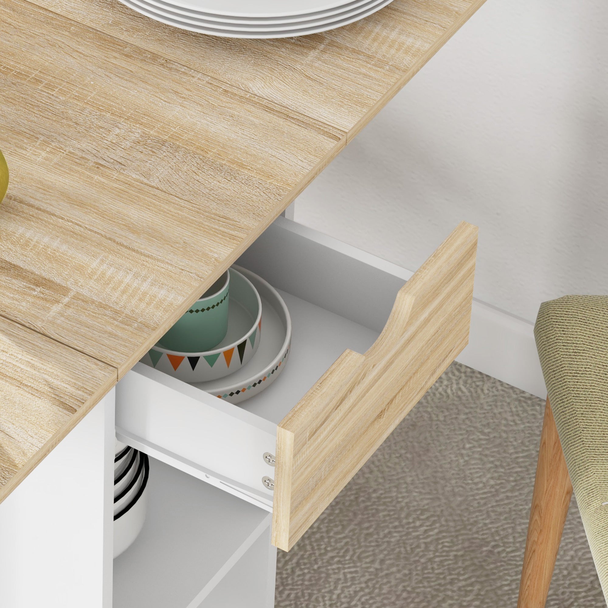 Mesa de Cozinha Dobrável – 120x72x75 cm – Carvalho e Branco – Melamina