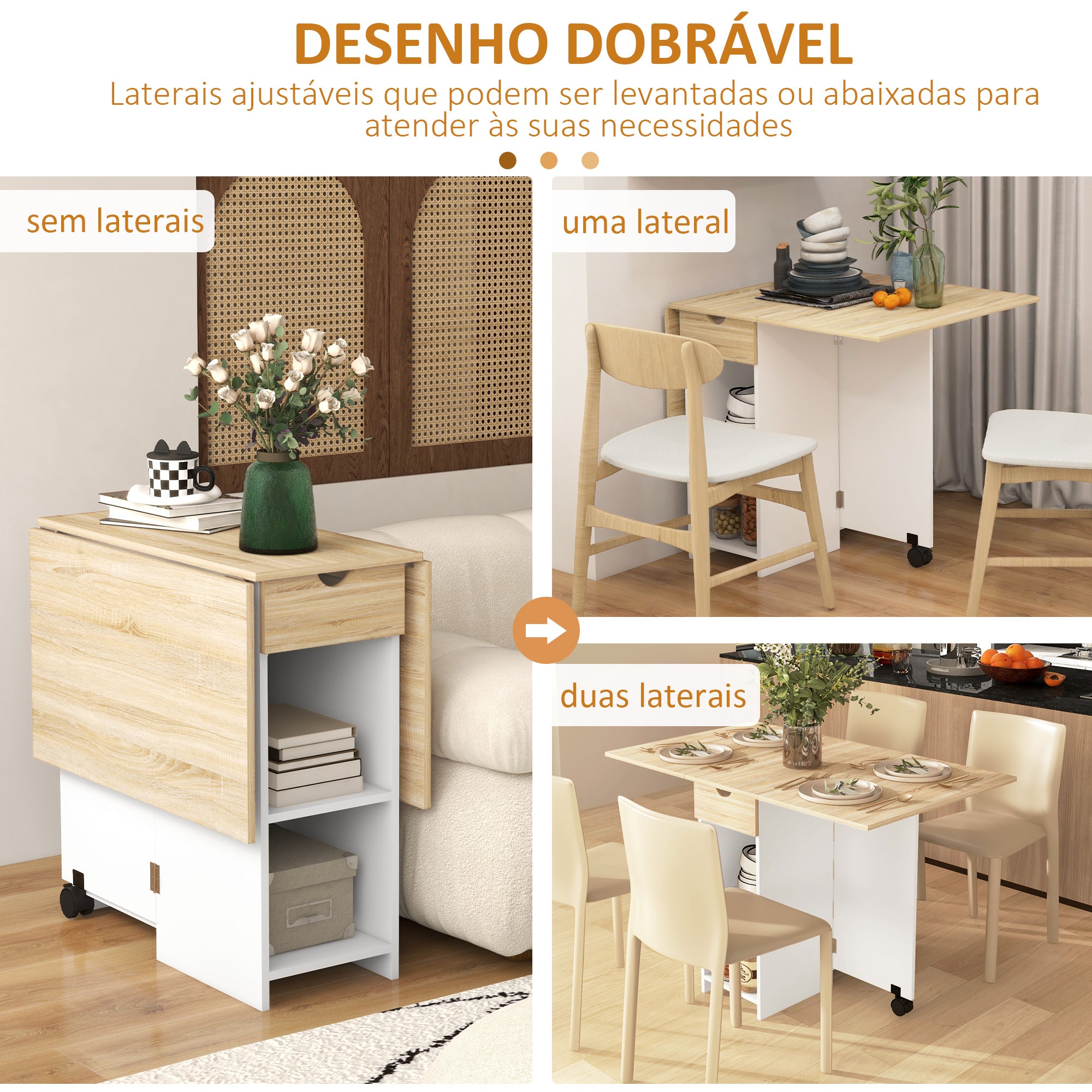 Mesa de Cozinha Dobrável – 120x72x75 cm – Carvalho e Branco – Melamina