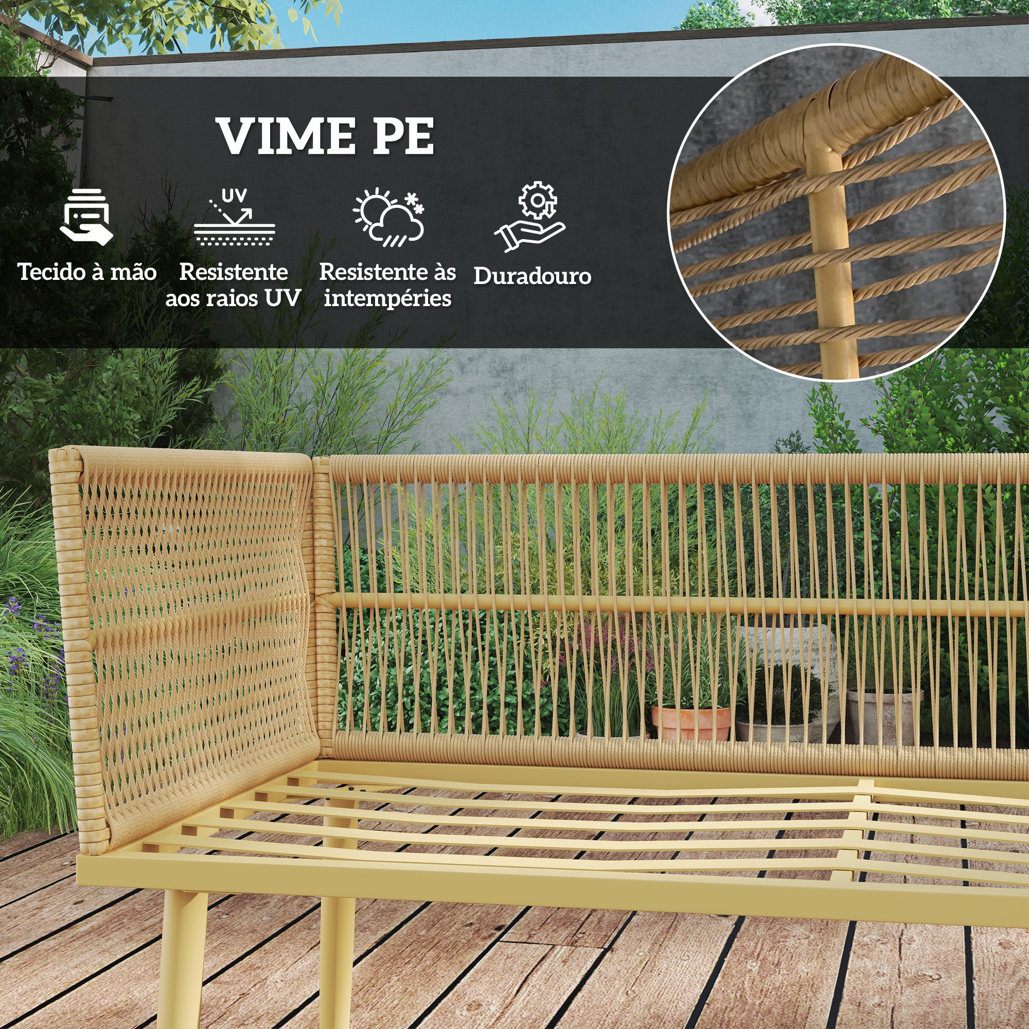 Conjunto de Jardim de Vime Sintético 4 Peças 116x65x70 cm Madeira e Creme