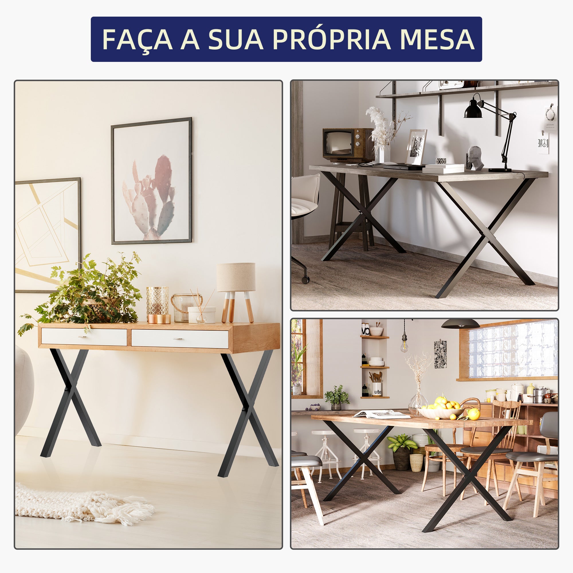 Pés de Mesa em Aço – 80x72 cm – Preto