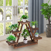 Estante Triangular de Madeira 6 Níveis para Plantas Suporte de Flores para Interior Sala Varanda Pátio Castanho 99 x 25 x 64,5 cm