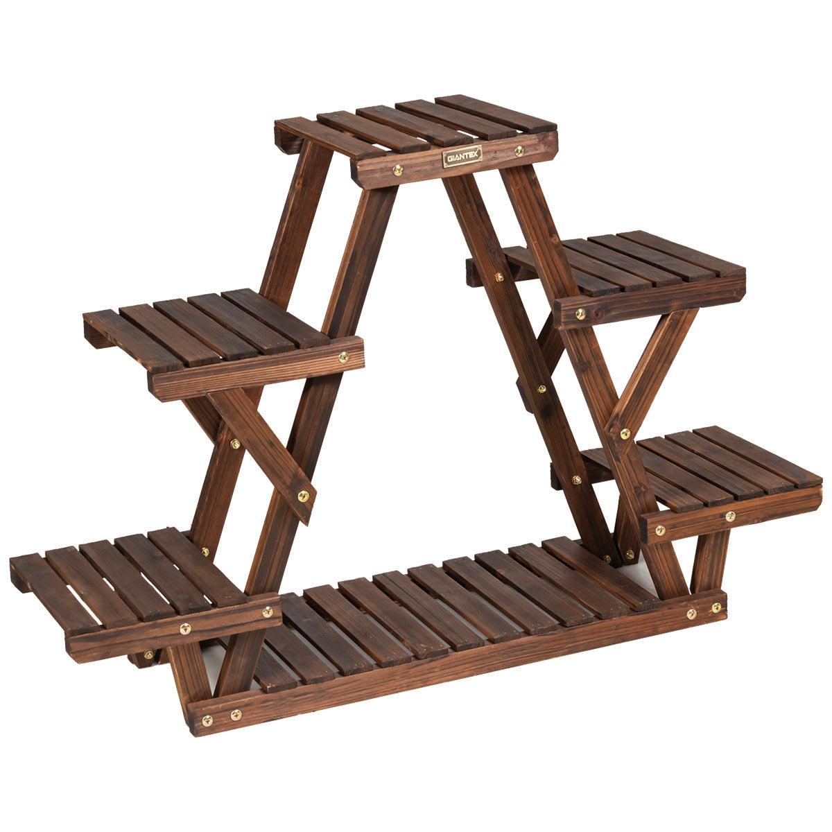Estante Triangular de Madeira 6 Níveis para Plantas Suporte de Flores para Interior Sala Varanda Pátio Castanho 99 x 25 x 64,5 cm