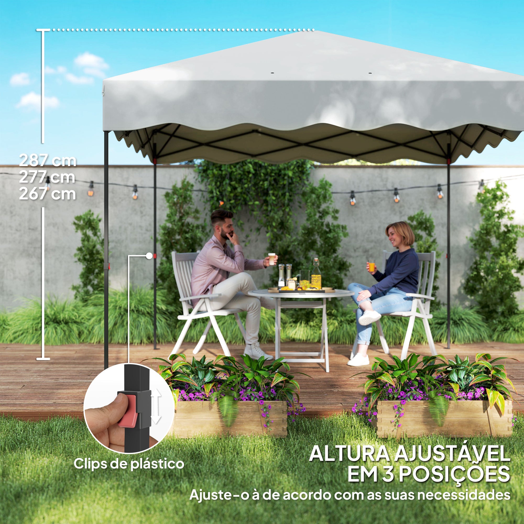 Tenda Dobrável Pop Up 3x3 m Branca - Proteção UV50+ Altura Ajustável