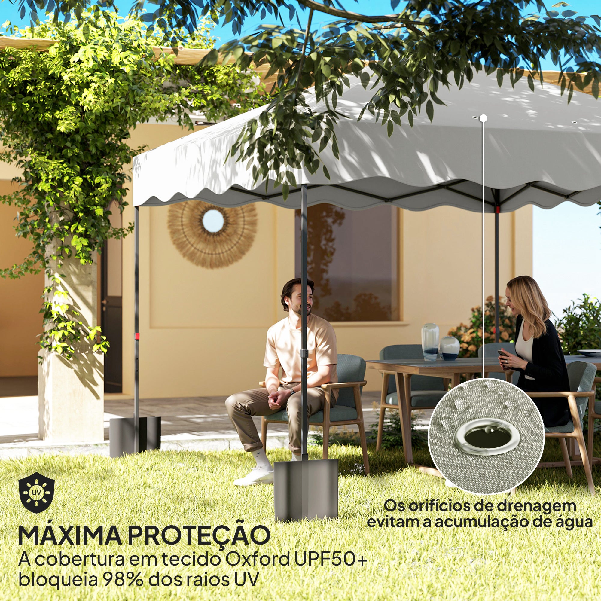 Tenda Dobrável Pop Up 3x3 m Branca - Proteção UV50+ Altura Ajustável