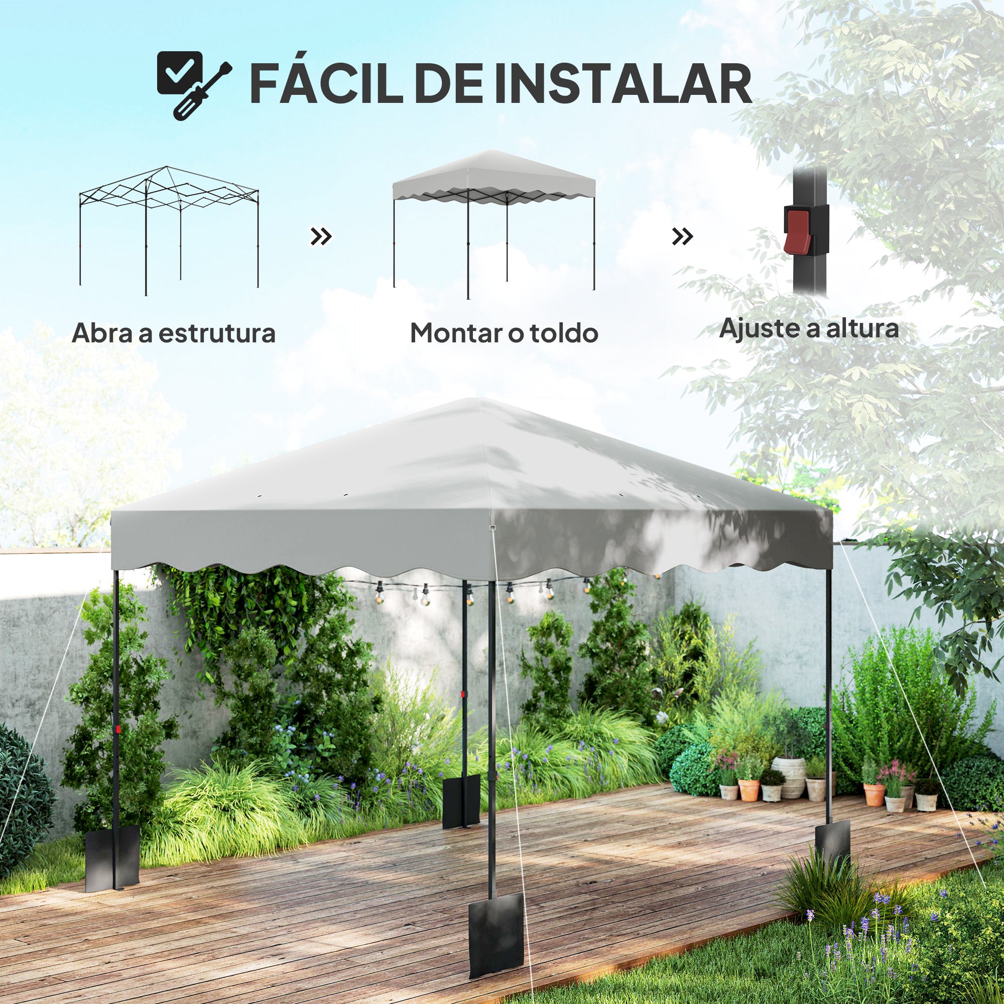Tenda Dobrável Pop Up 3x3 m Branca - Proteção UV50+ Altura Ajustável