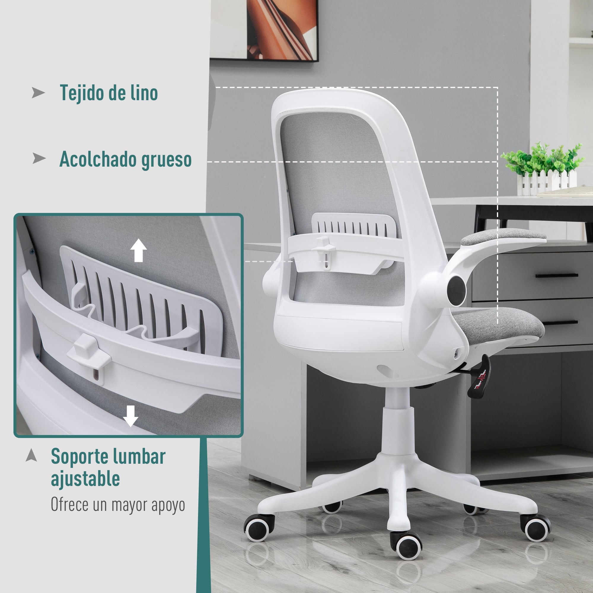 Cadeira de Escritório Ergonômica Cinza 62,5x60x94-104cm