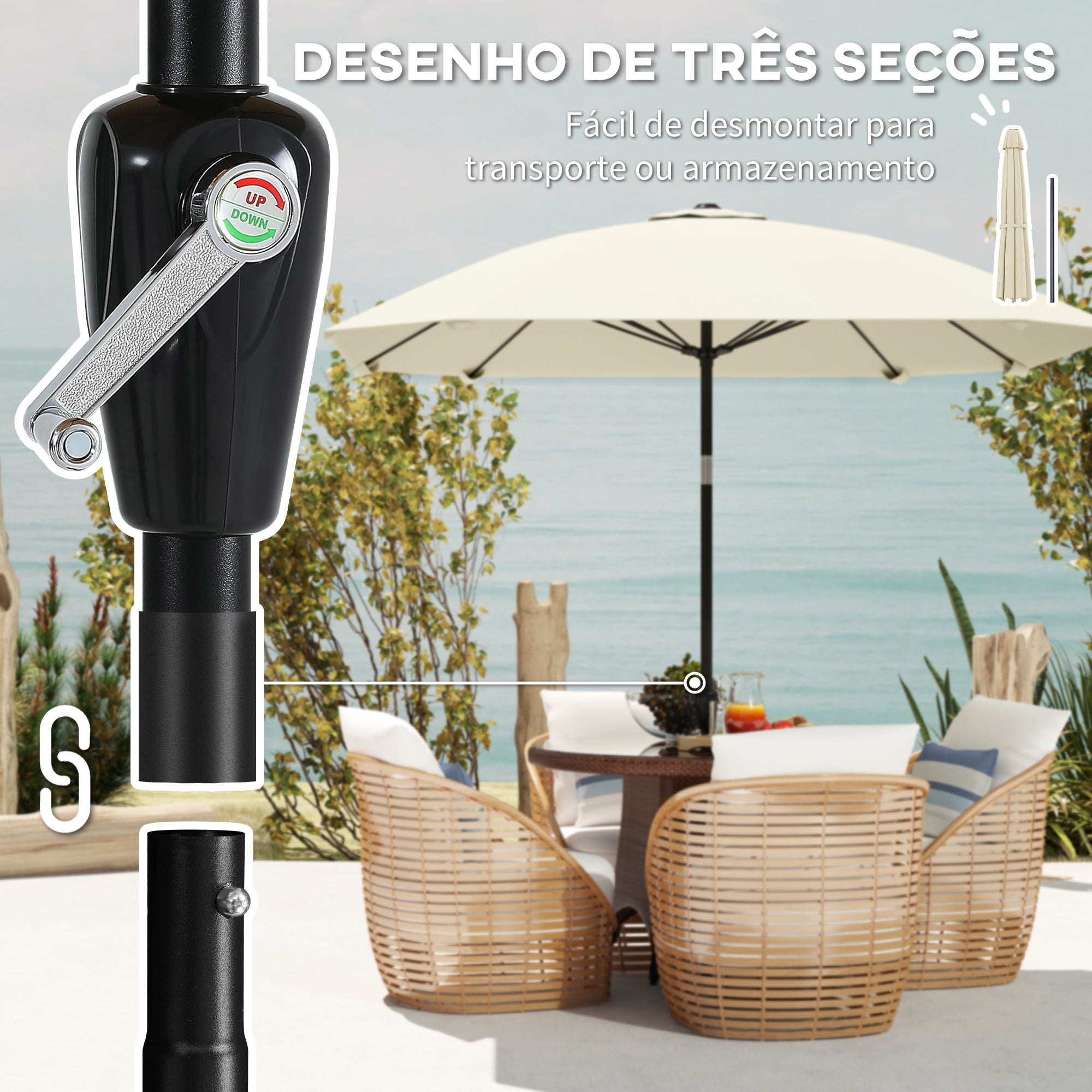 Chapéu de Sol de Jardim 233x233 cm Cor Creme