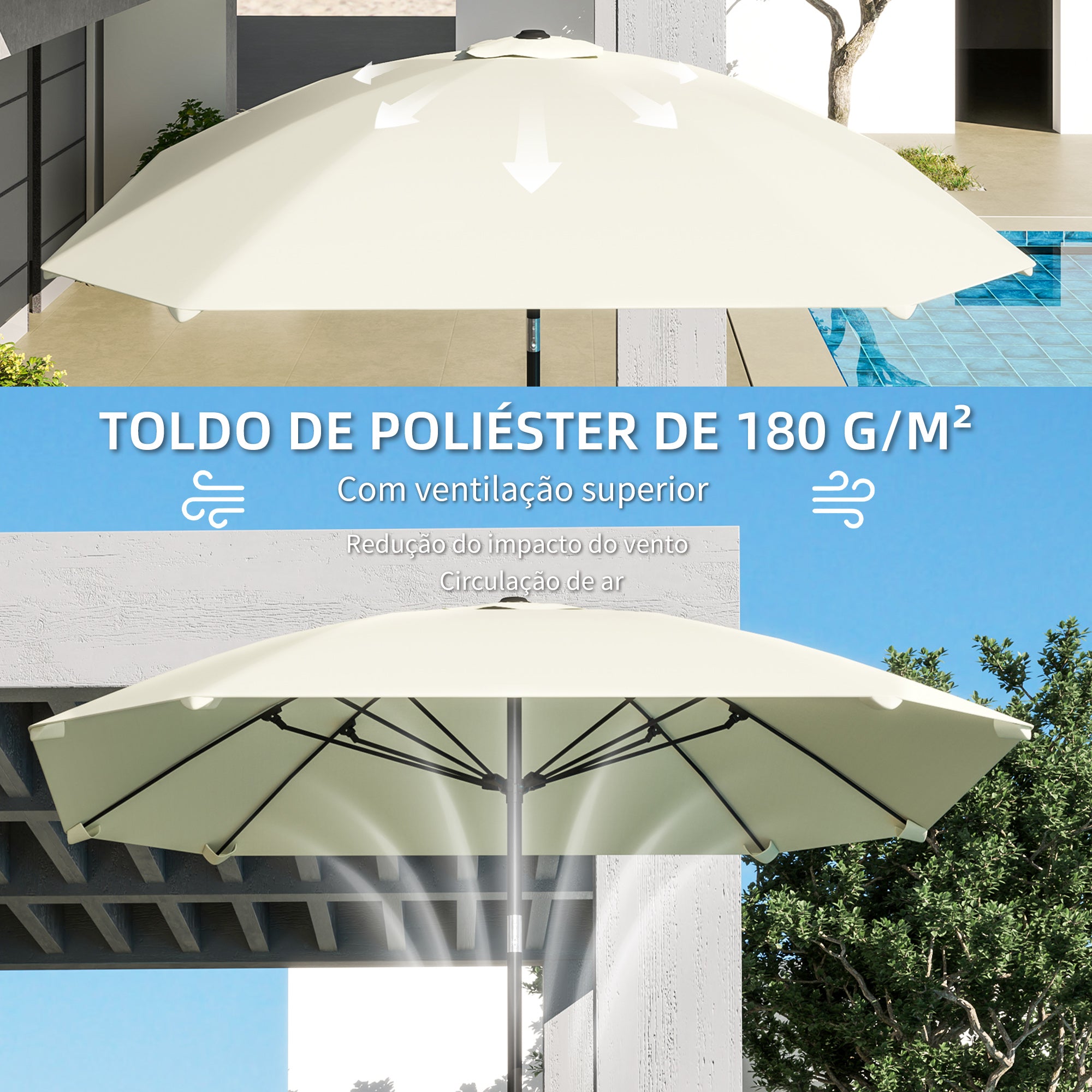 Chapéu de Sol de Jardim 233x233 cm Cor Creme