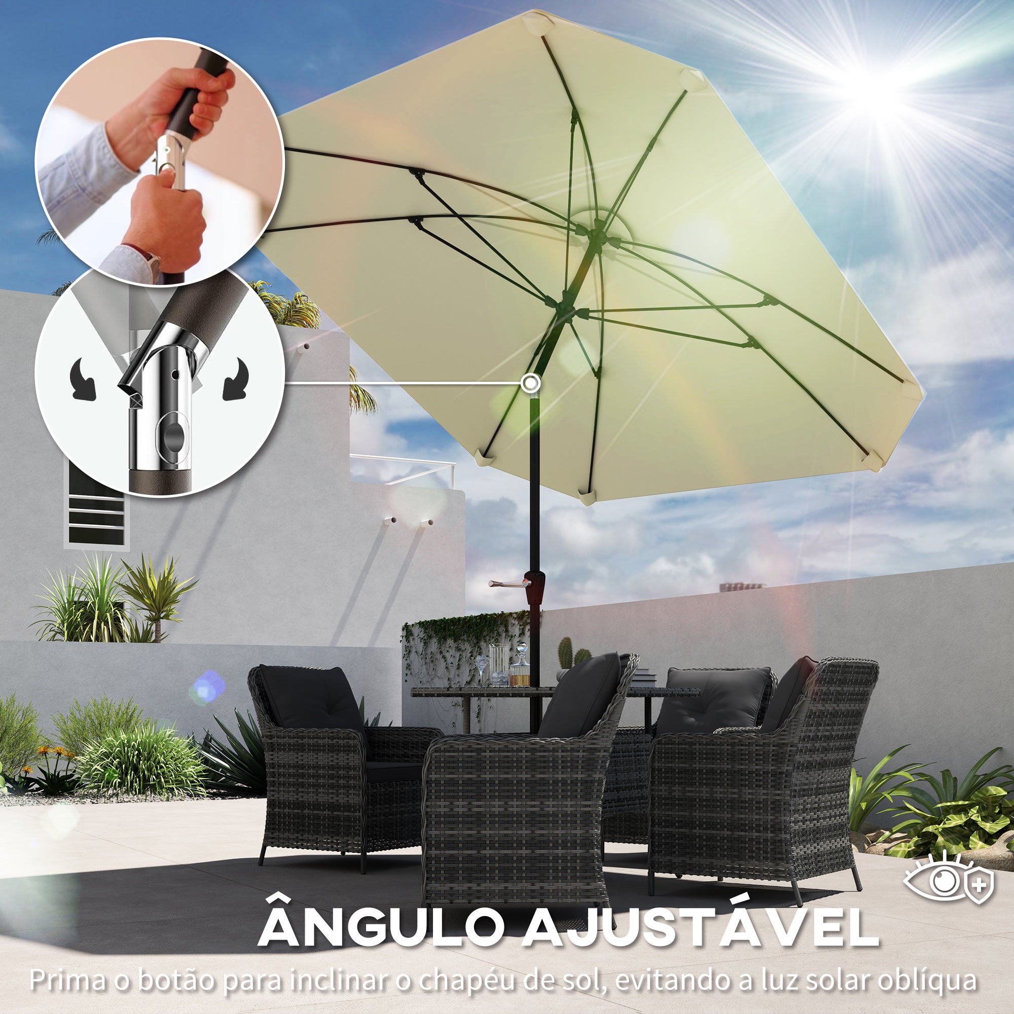 Chapéu de Sol de Jardim 233x233 cm Cor Creme