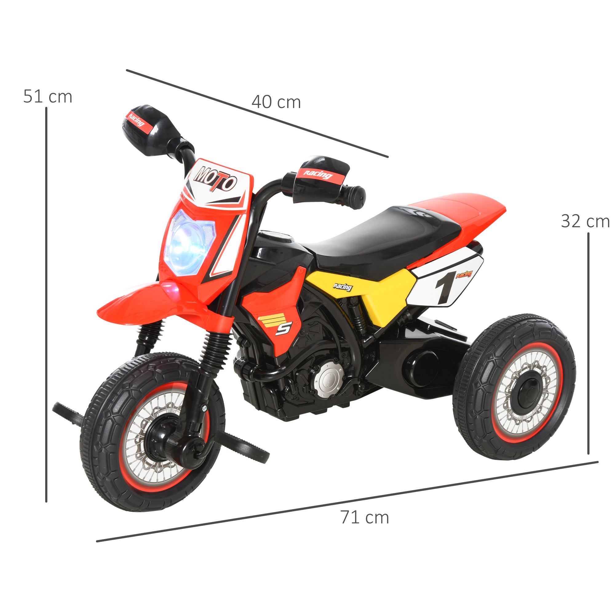 Mota para Crianças com 3 Rodas Vermelha 71x40x51 cm