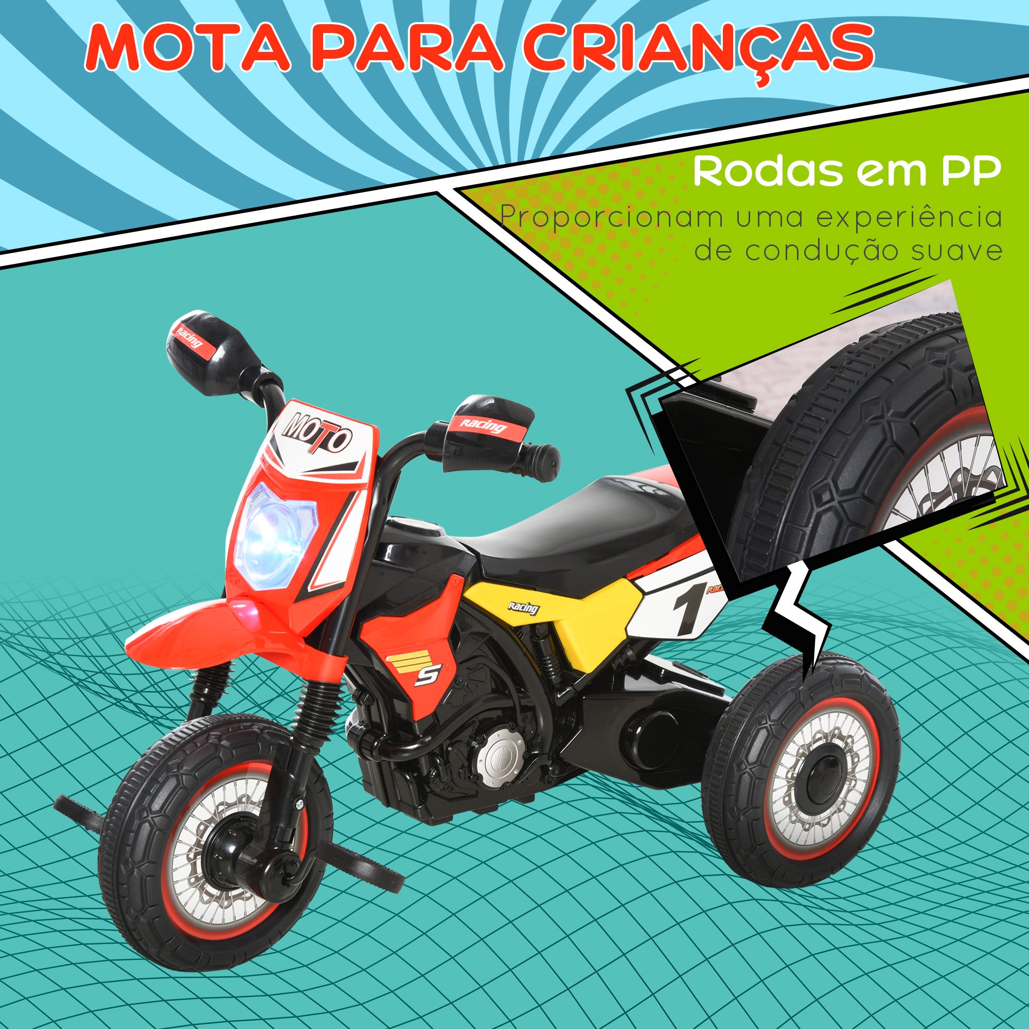 Mota para Crianças com 3 Rodas Vermelha 71x40x51 cm