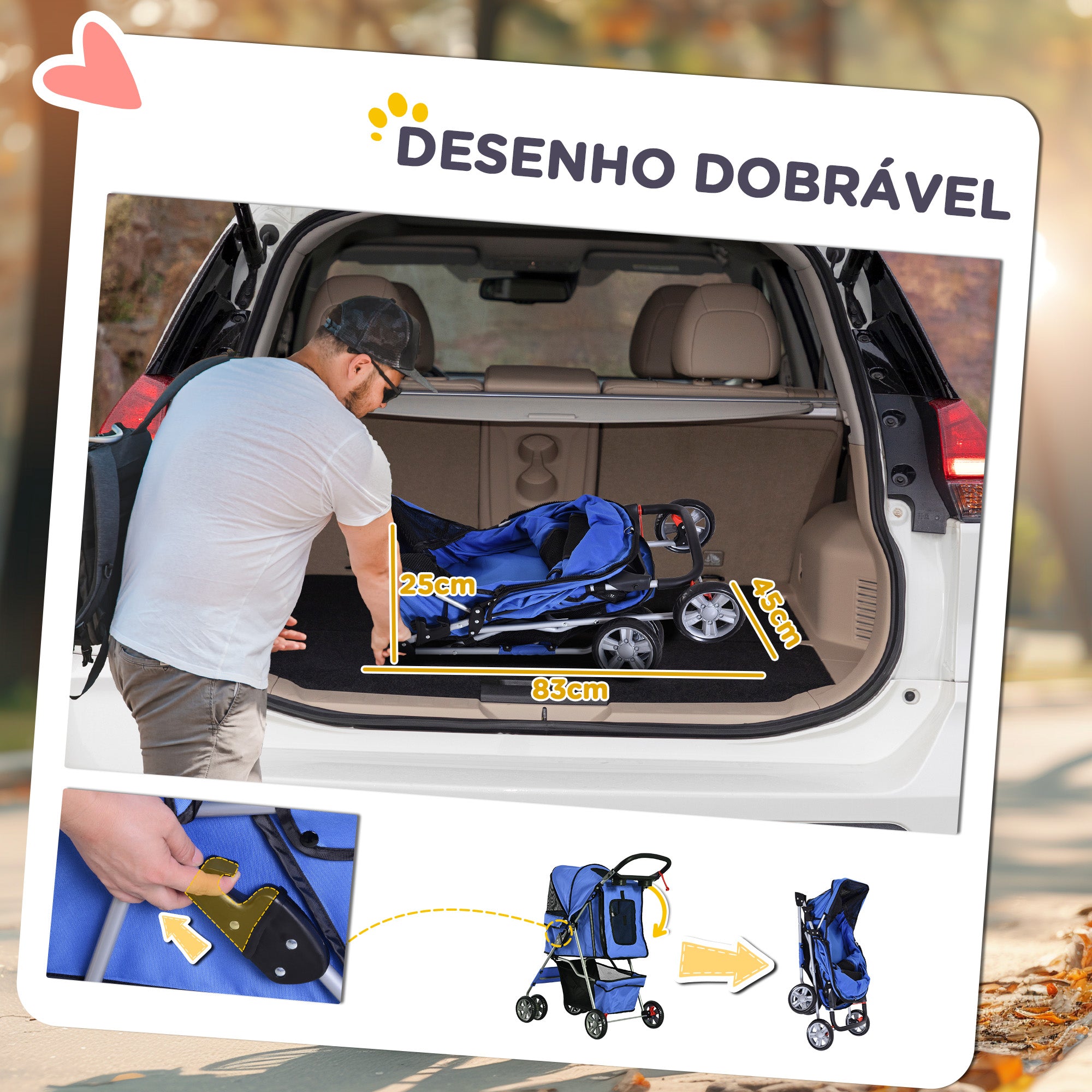 Carrinho de Passeio para Animais de Estimação - 75x45x97cm Azul