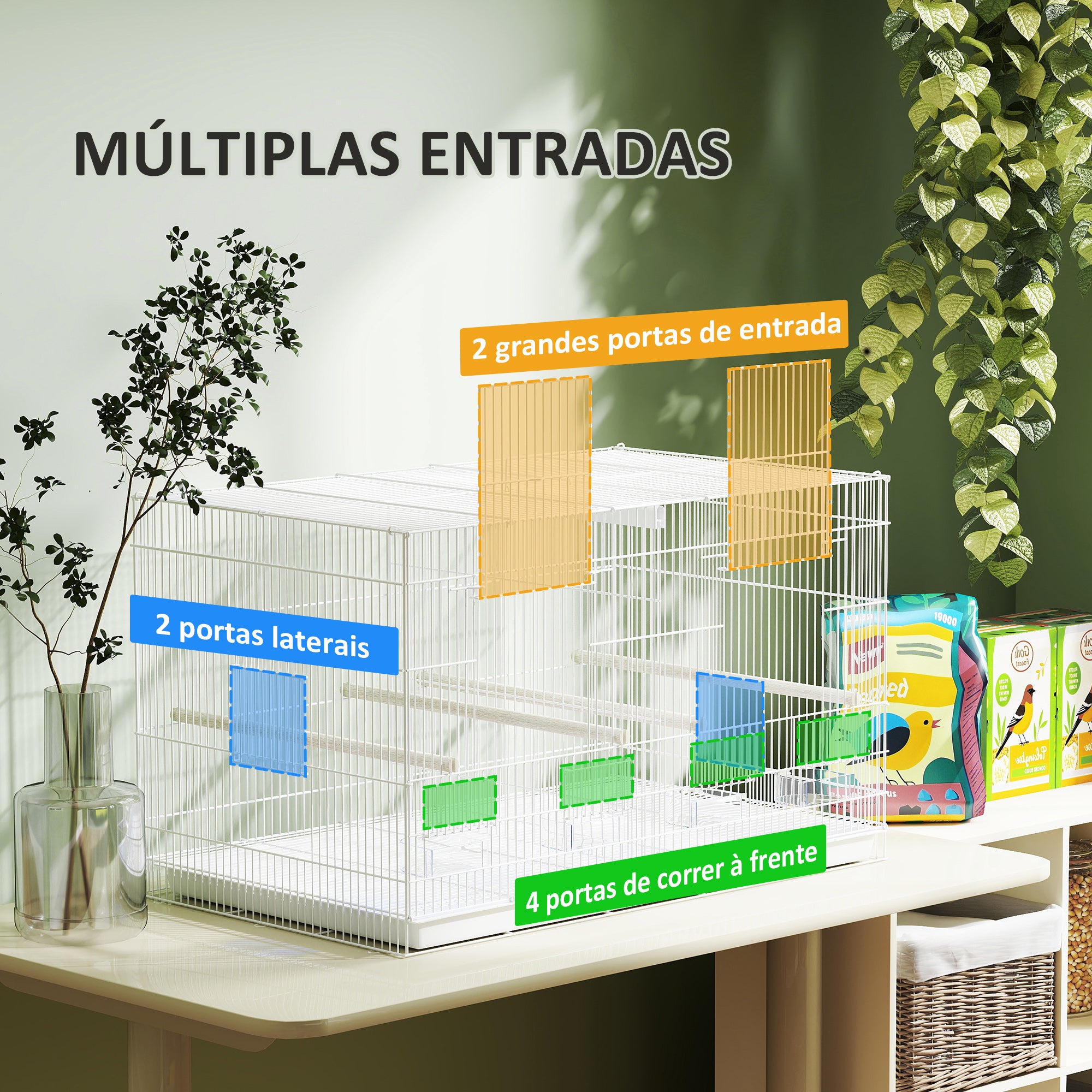 Gaiola para Pássaros com Divisória 76x46x46 cm - Branco