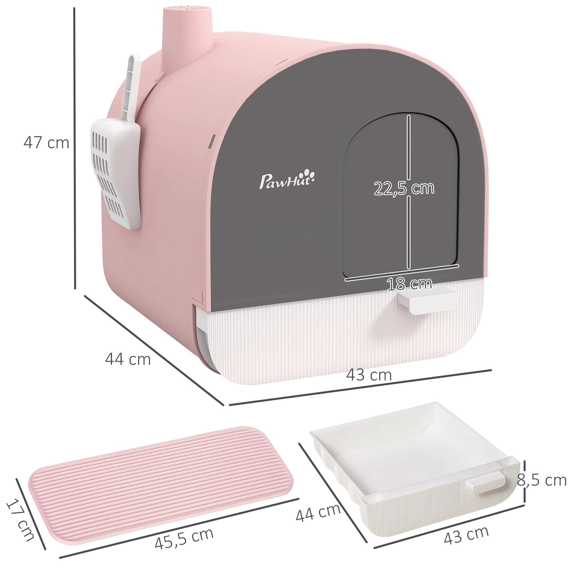 Caixa de Areia para Gatos Fechada - 43x44x47 cm - Rosa