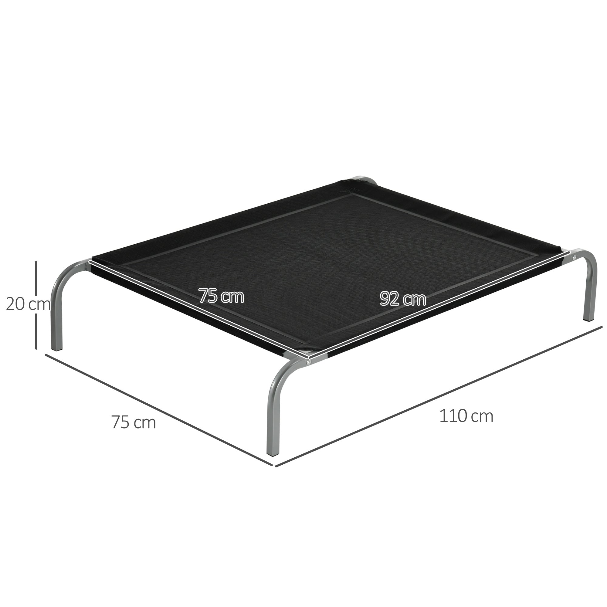 Cama Elevada para Animais de Estimação 110x75x20 cm - Cor Preto