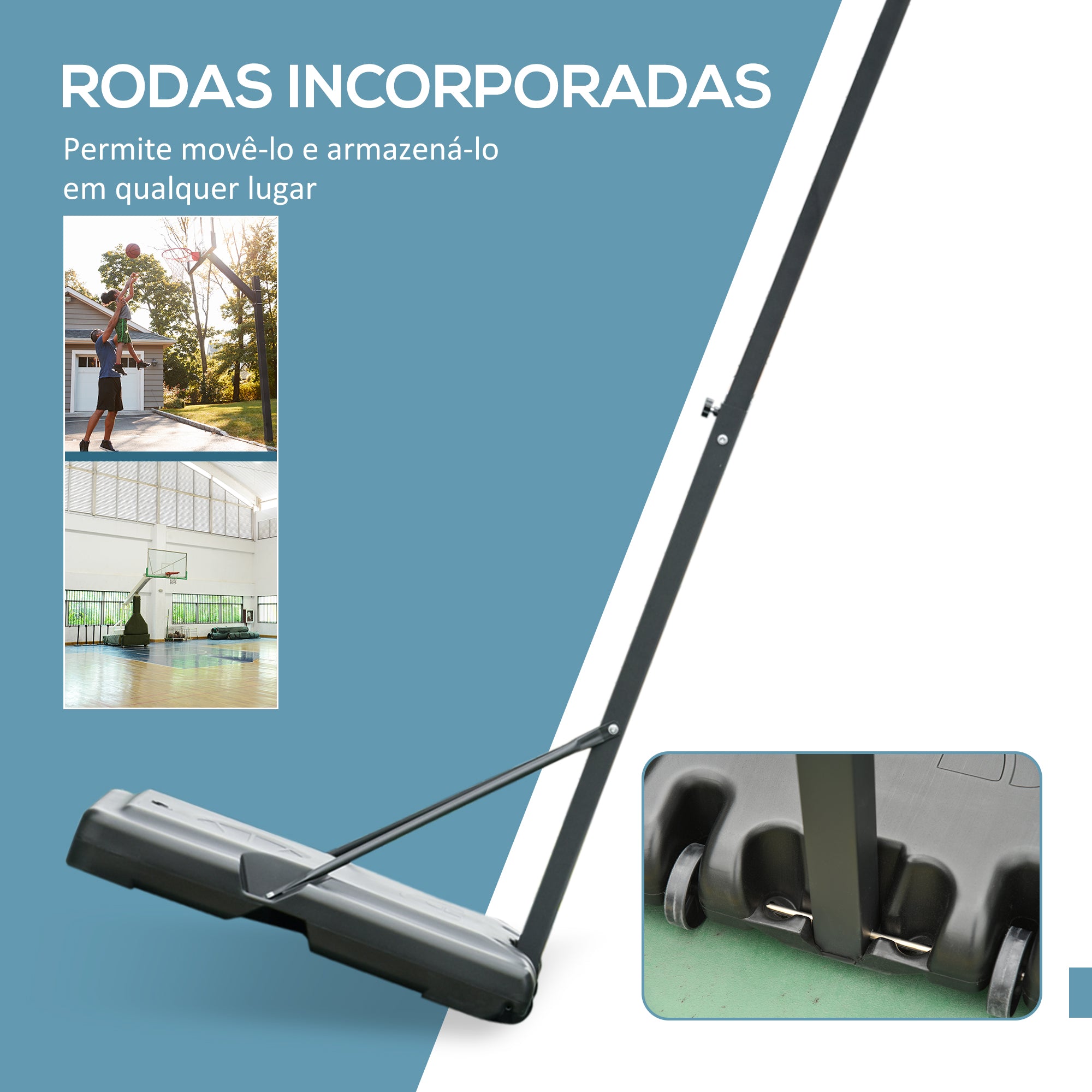 Tabela de Basquetebol Ajustável em Altura 86x165x350 cm - Cor Preto