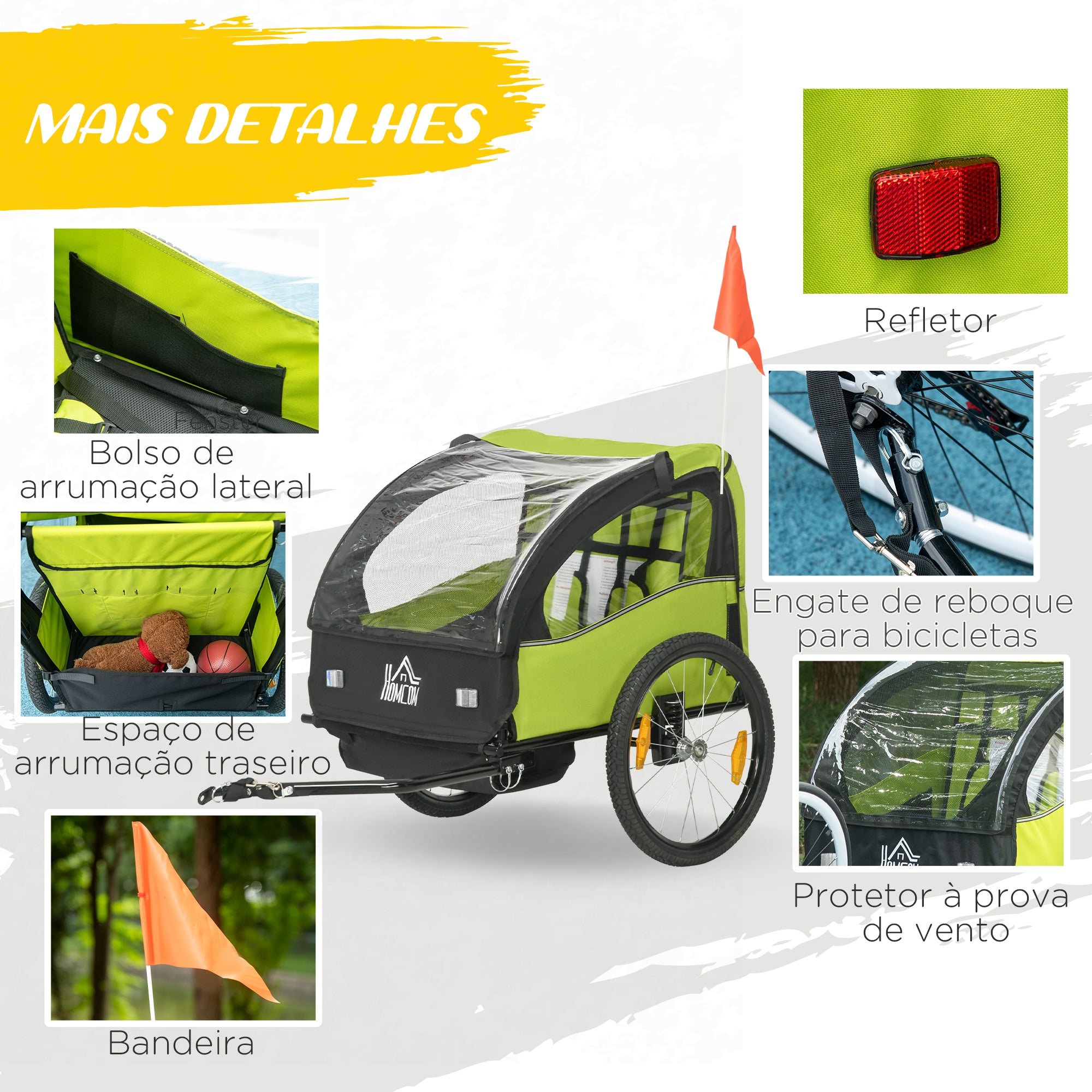 Reboque de Bicicleta para Crianças com 2 Lugares Verde 140x88x90 cm