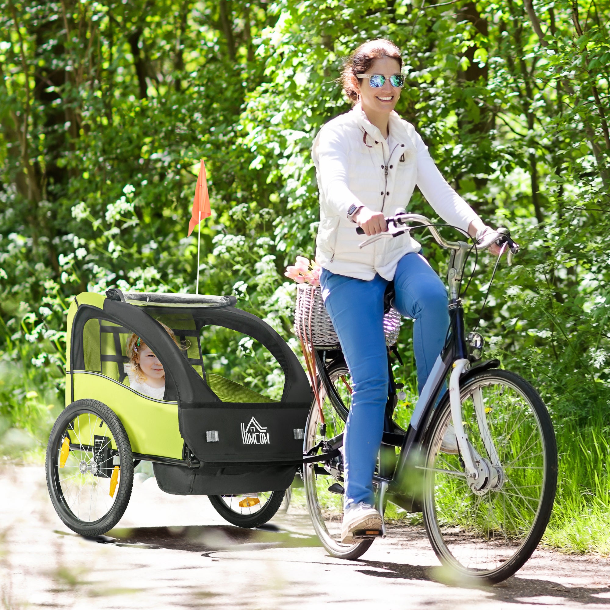 Reboque de Bicicleta para Crianças com 2 Lugares Verde 140x88x90 cm