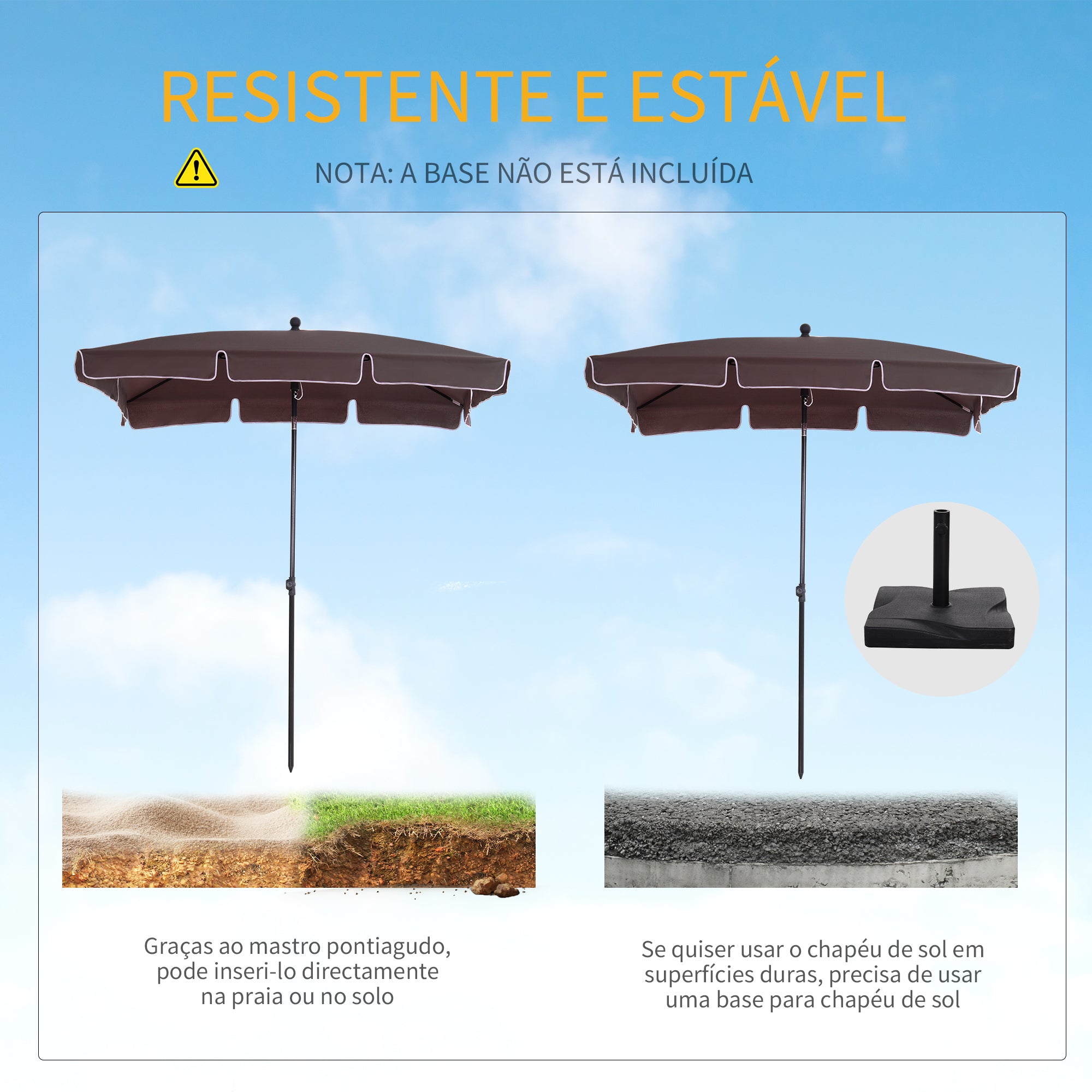 Chapéu de Sol Retangular Marrom 198x130x240cm