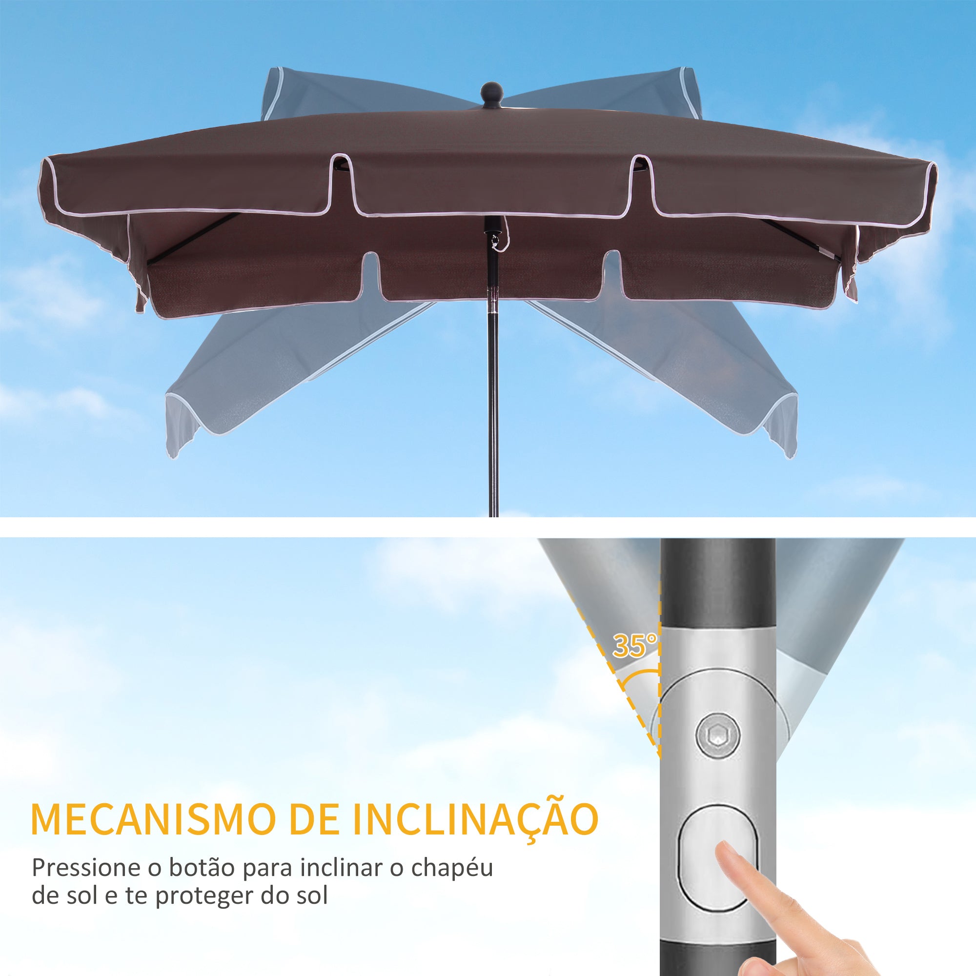 Chapéu de Sol Retangular Marrom 198x130x240cm