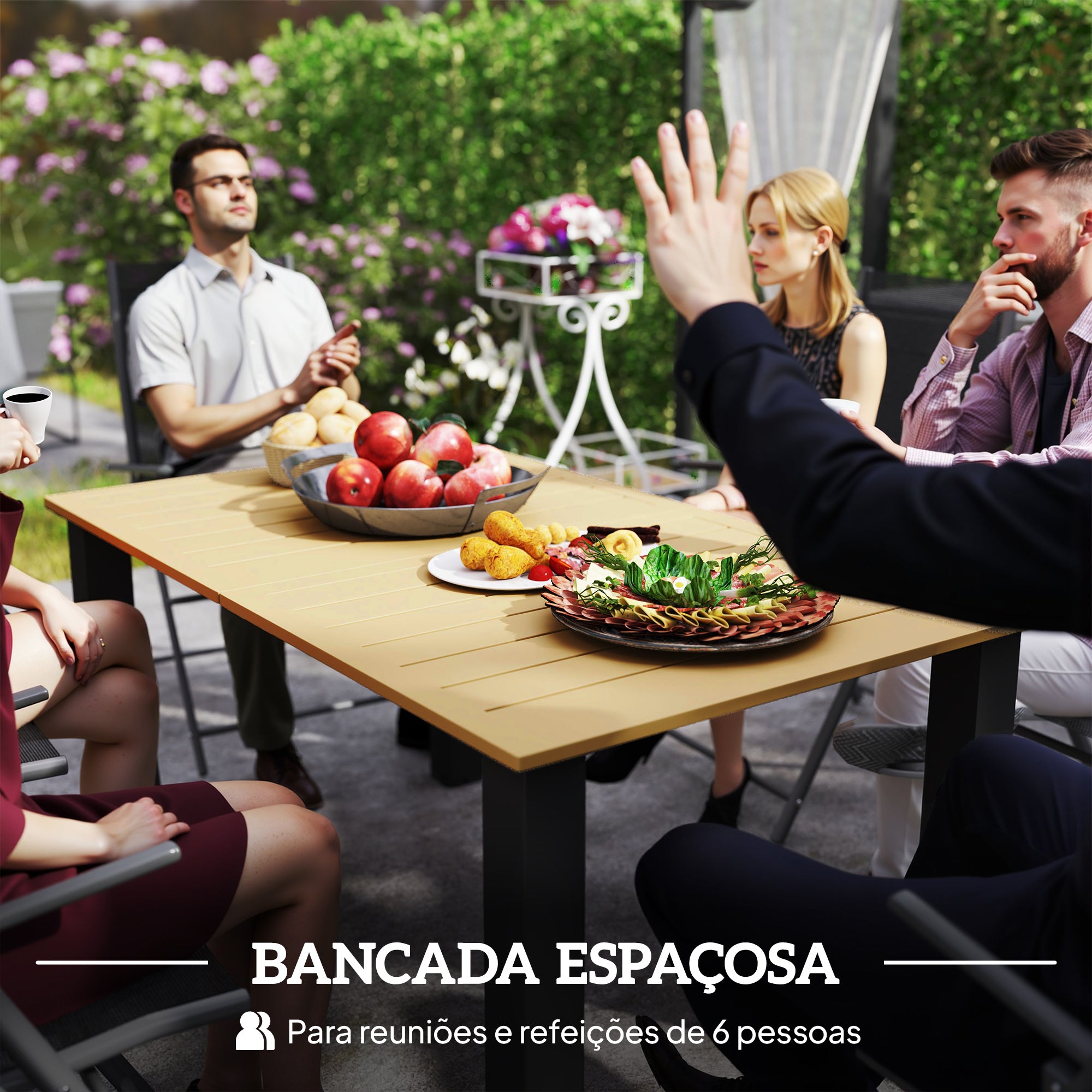 Mesa de Jardim Retangular 150x90x73 cm Marrom Claro e Preto