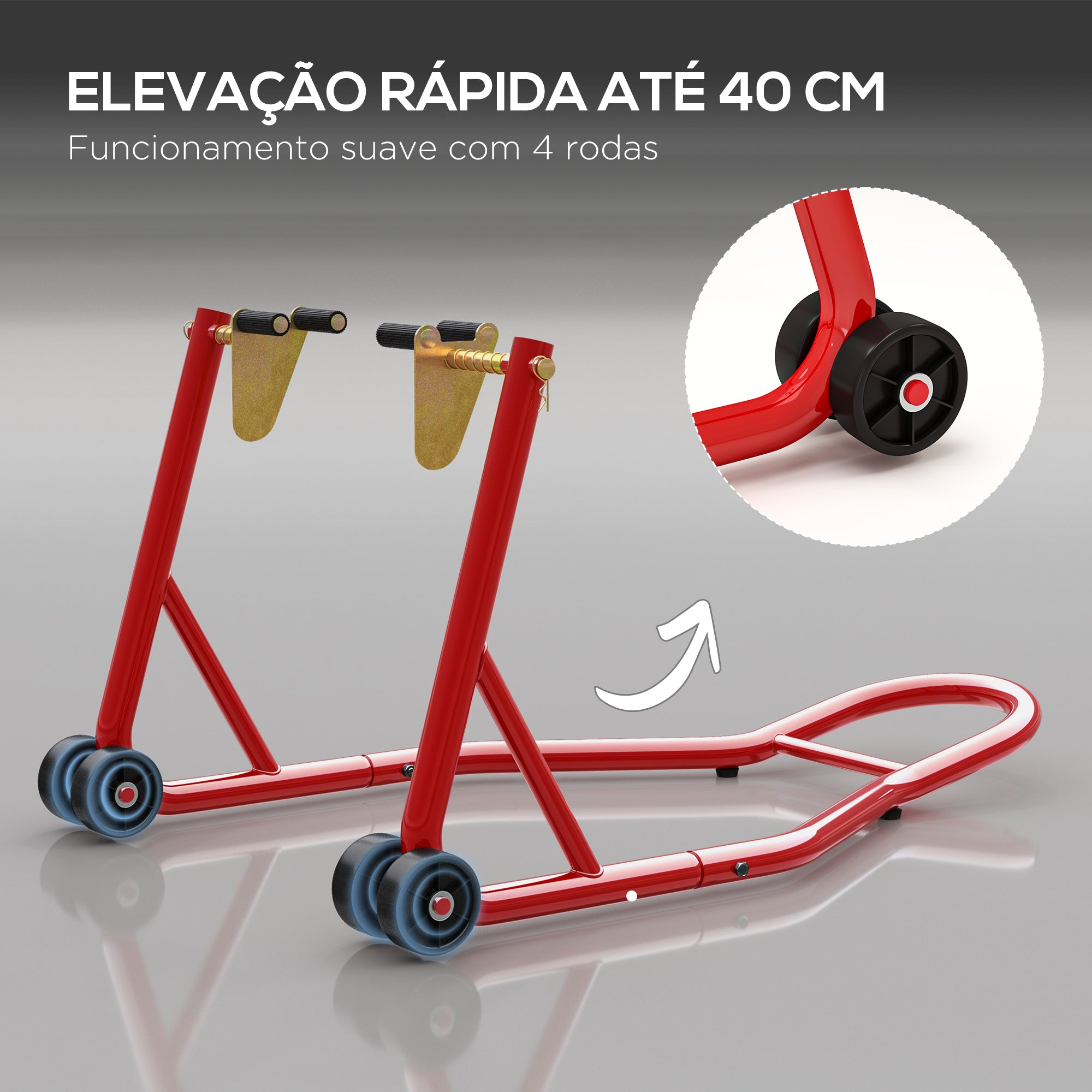 Suporte Dianteiro de Mota Portátil e Móvel - Vermelho - 80 x 50 x 40 cm