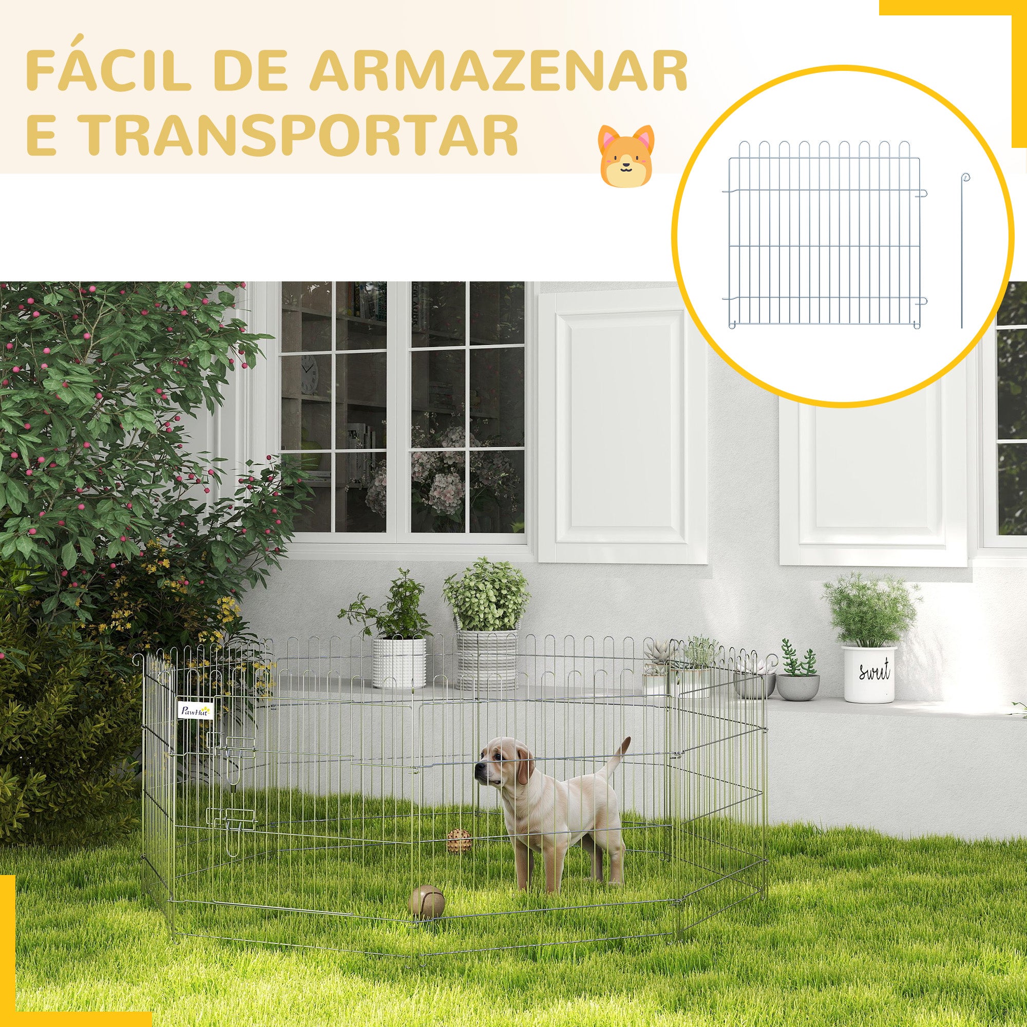 Parque para Animais de Estimação 63x60cm - Cor Prata
