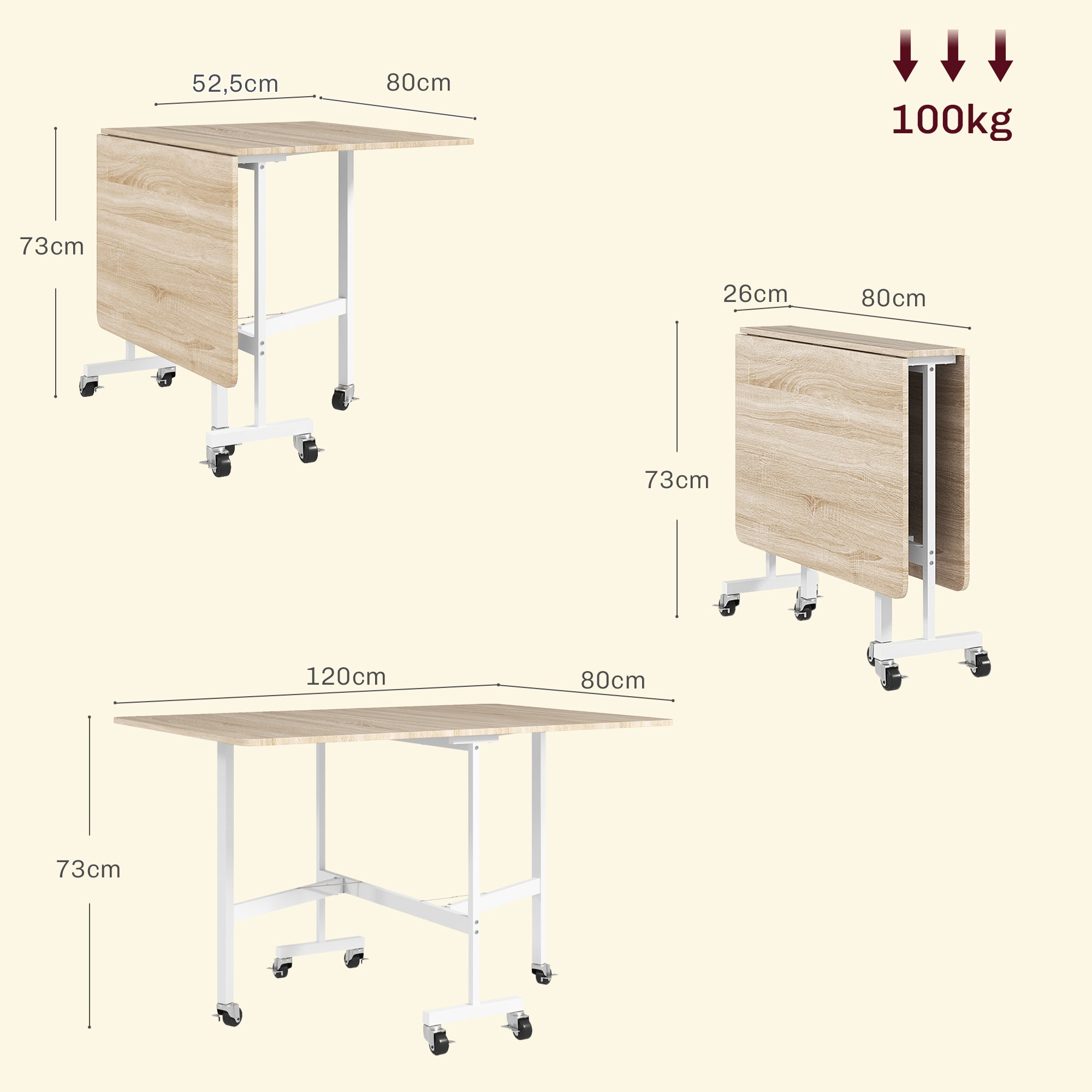 Mesa Dobrável de Cozinha 120x80x73 cm Cor de Madeira Natural