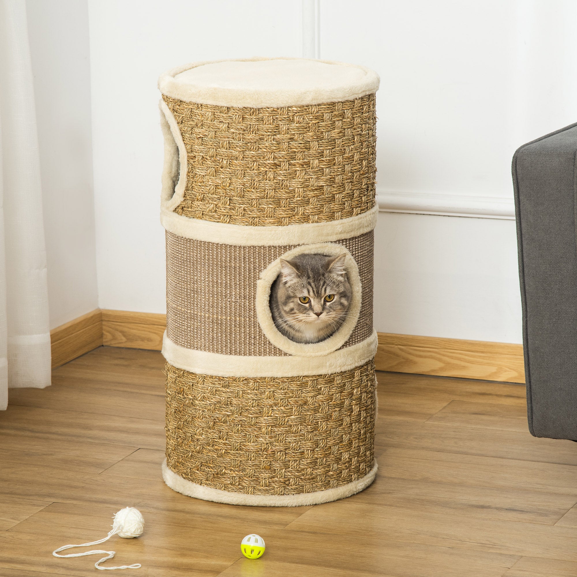 Arranhador em Forma de Cilindro para Gatos 37,5x37,5x70 cm - Castanho Claro e Bege