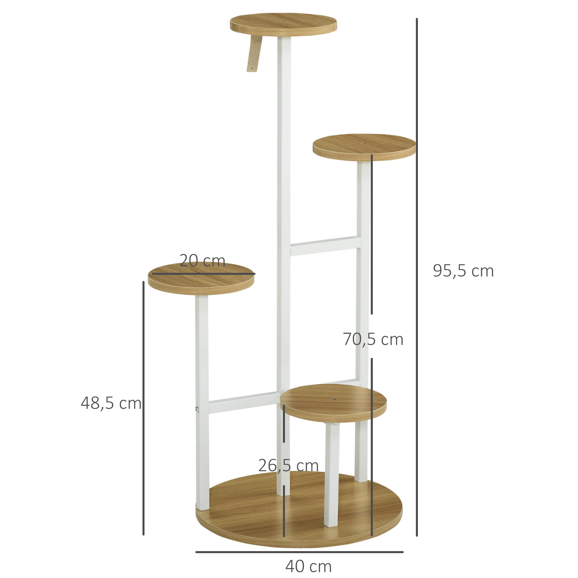 Suporte para Plantas de 4 Níveis 40x40x95,5cm em Madeira e Branco