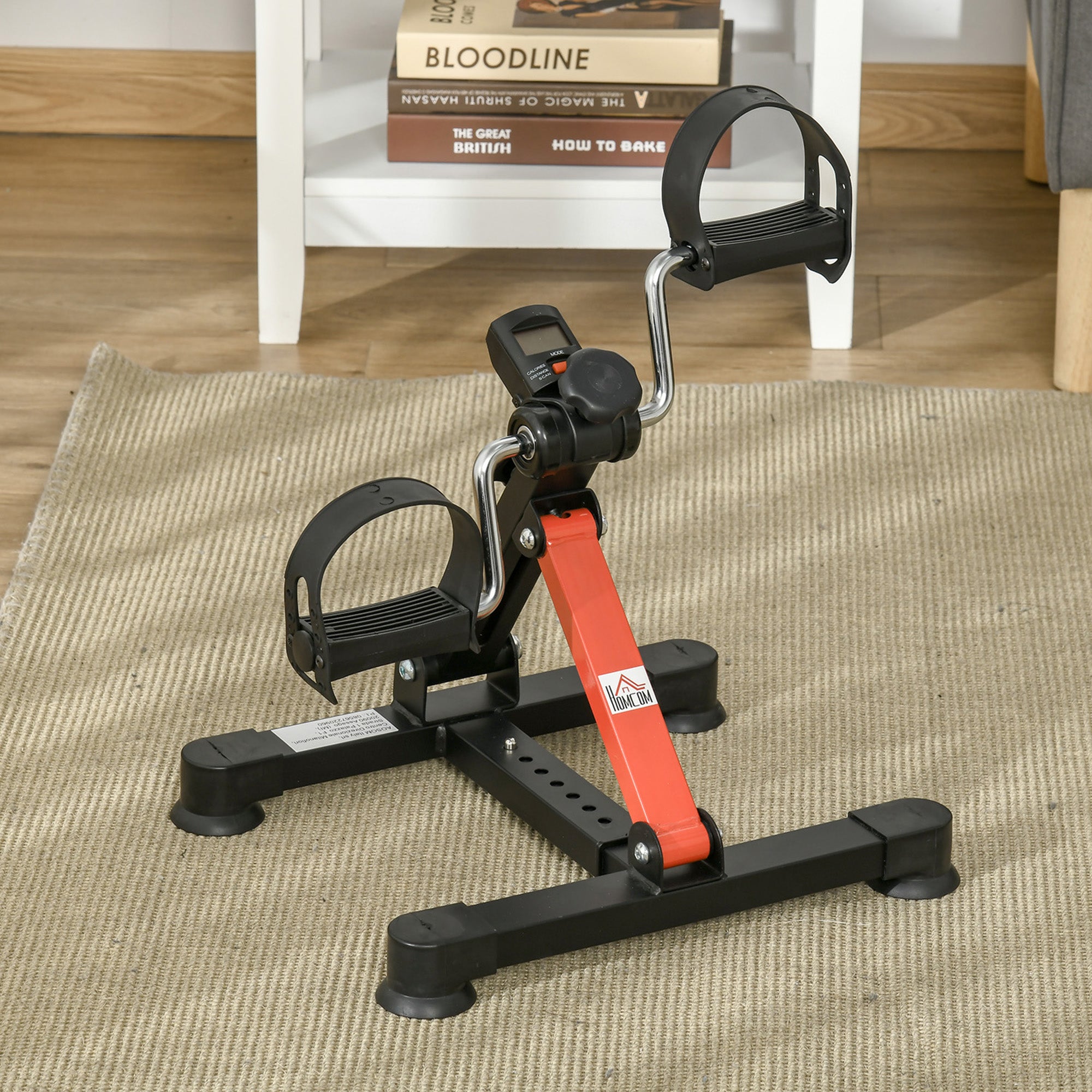Mini Bicicleta Estática de Exercícios Ajustável 33-43x40x24,5-34,5 cm – Preto e Vermelho – Aço e ABS