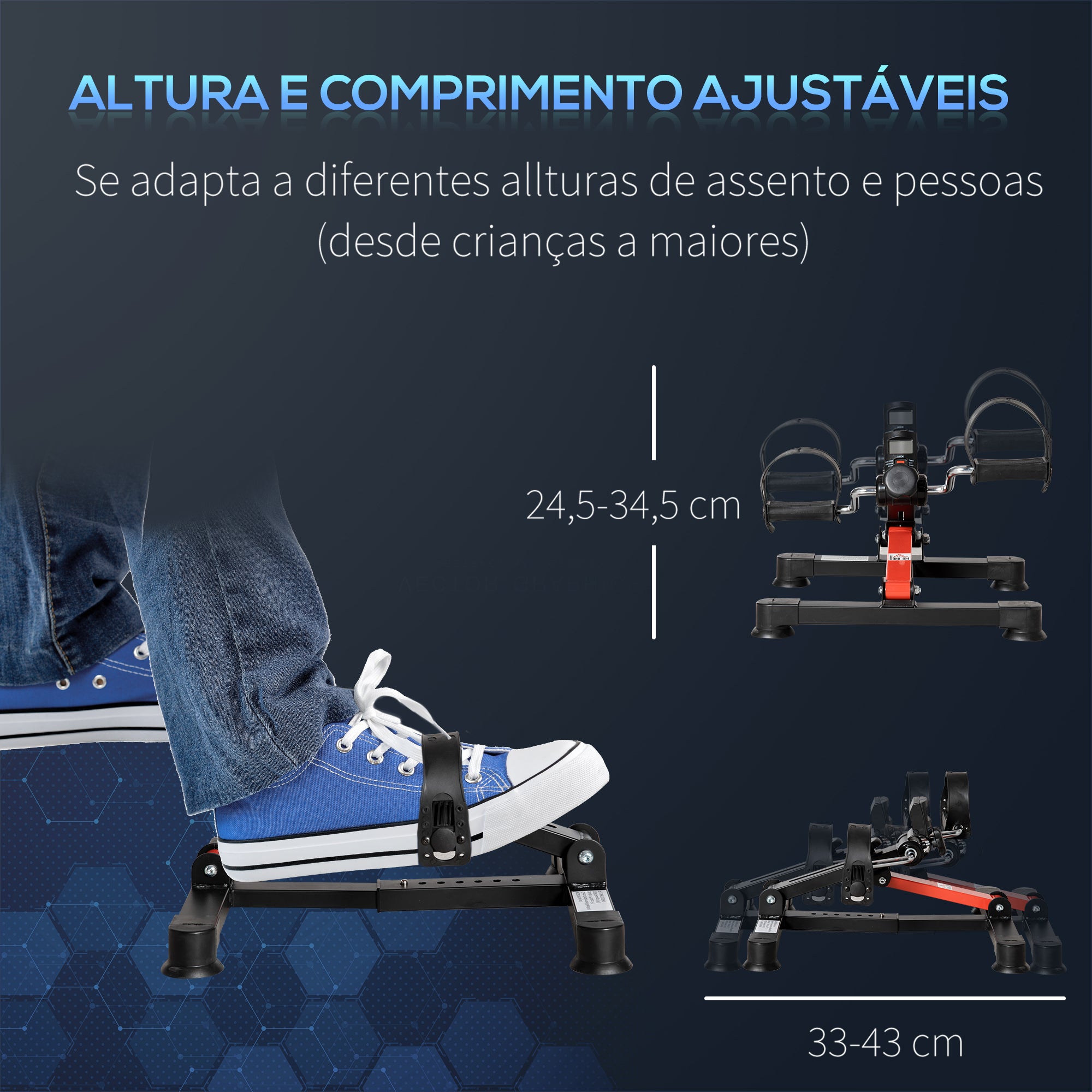 Mini Bicicleta Estática de Exercícios Ajustável 33-43x40x24,5-34,5 cm – Preto e Vermelho – Aço e ABS