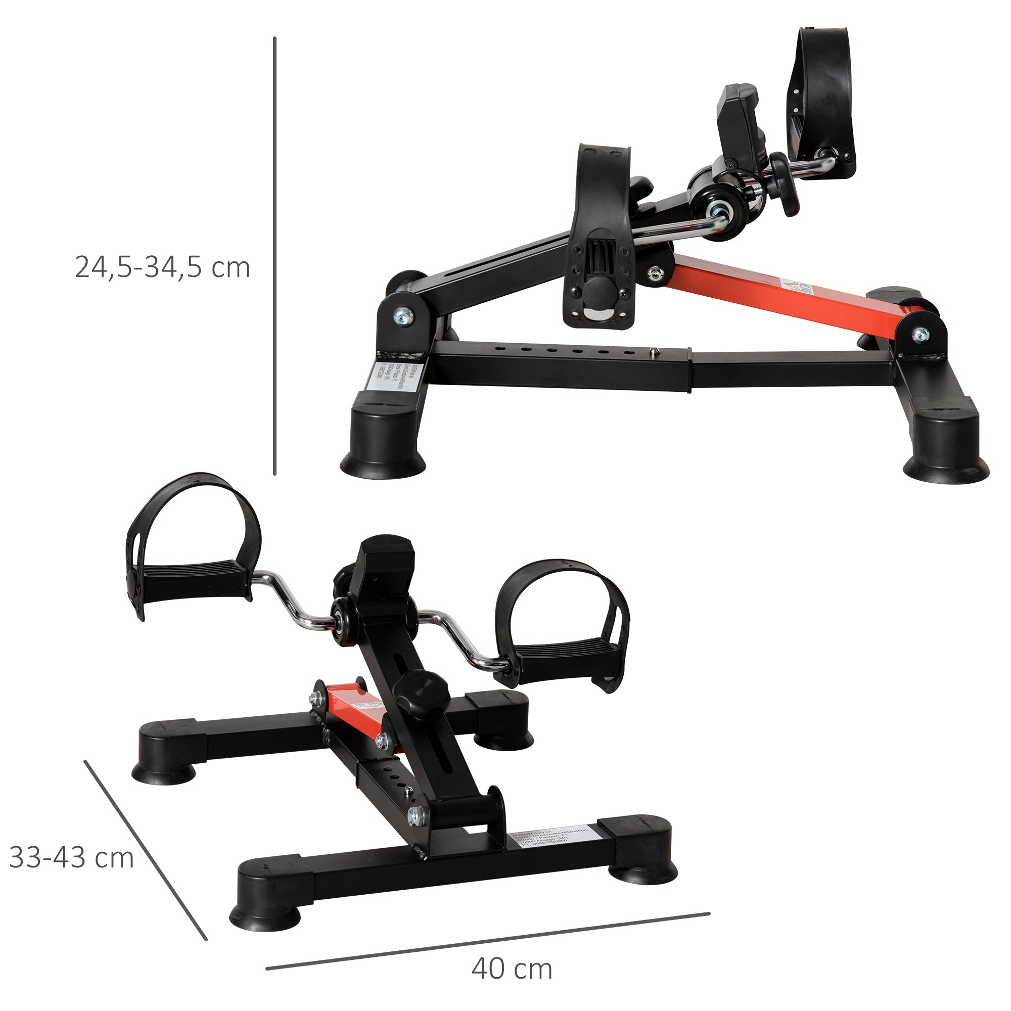 Mini Bicicleta Estática de Exercícios Ajustável 33-43x40x24,5-34,5 cm – Preto e Vermelho – Aço e ABS