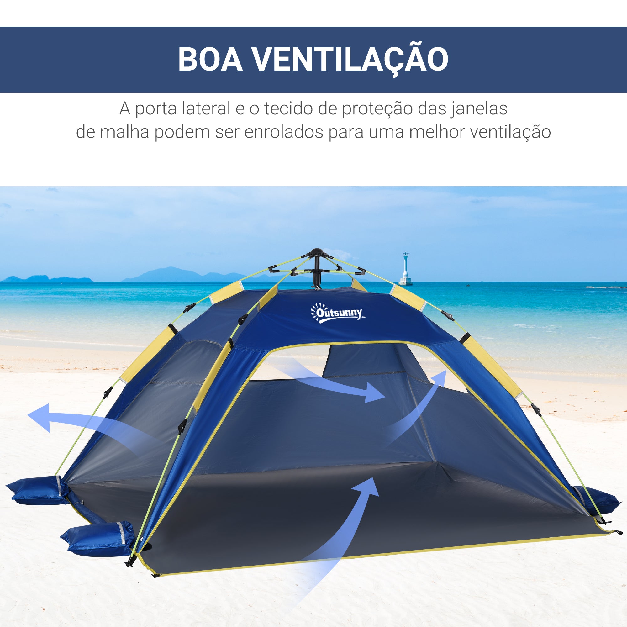 Tenda de Praia Pop-up Azul Marrinho 220x173x120 cm