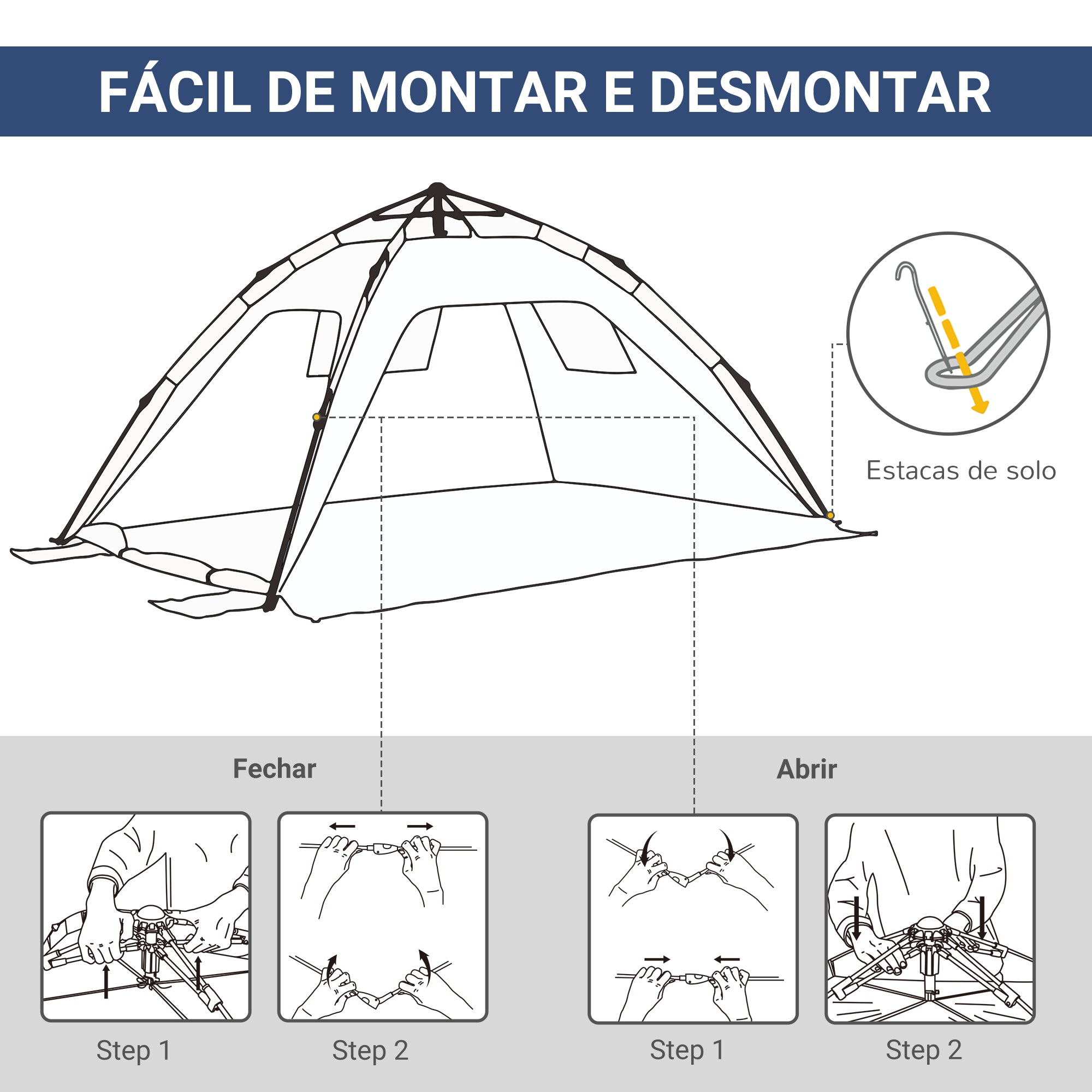Tenda de Praia Pop-up Azul Marrinho 220x173x120 cm