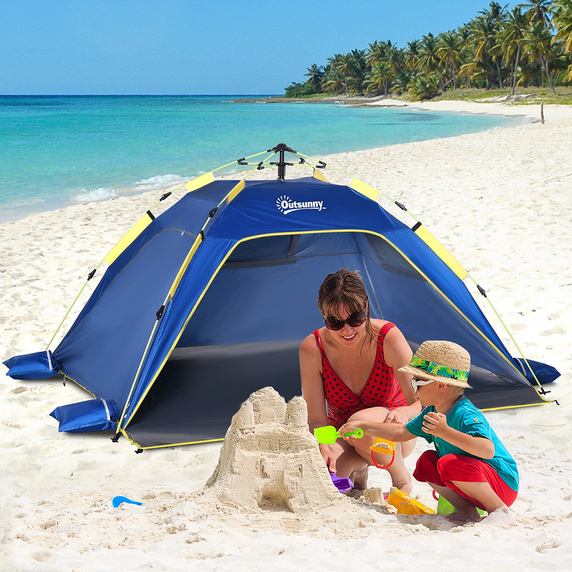 Tenda de Praia Pop-up Azul Marrinho 220x173x120 cm
