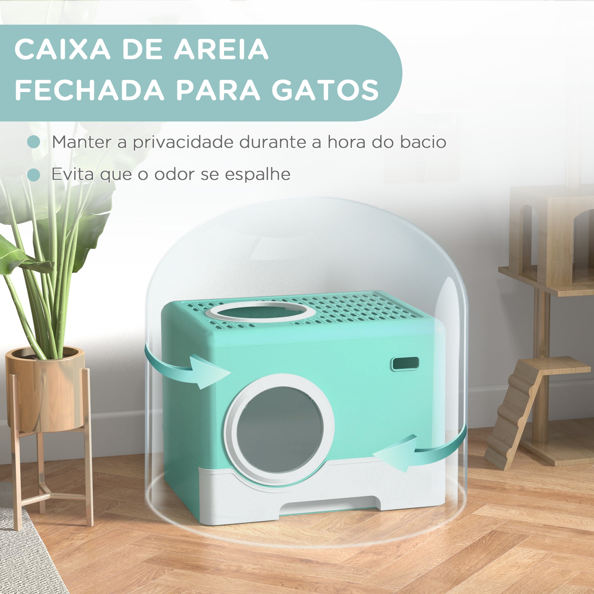 Caixa de Areia para Gatos com Pá Removível 52x41x38,5 cm Verde