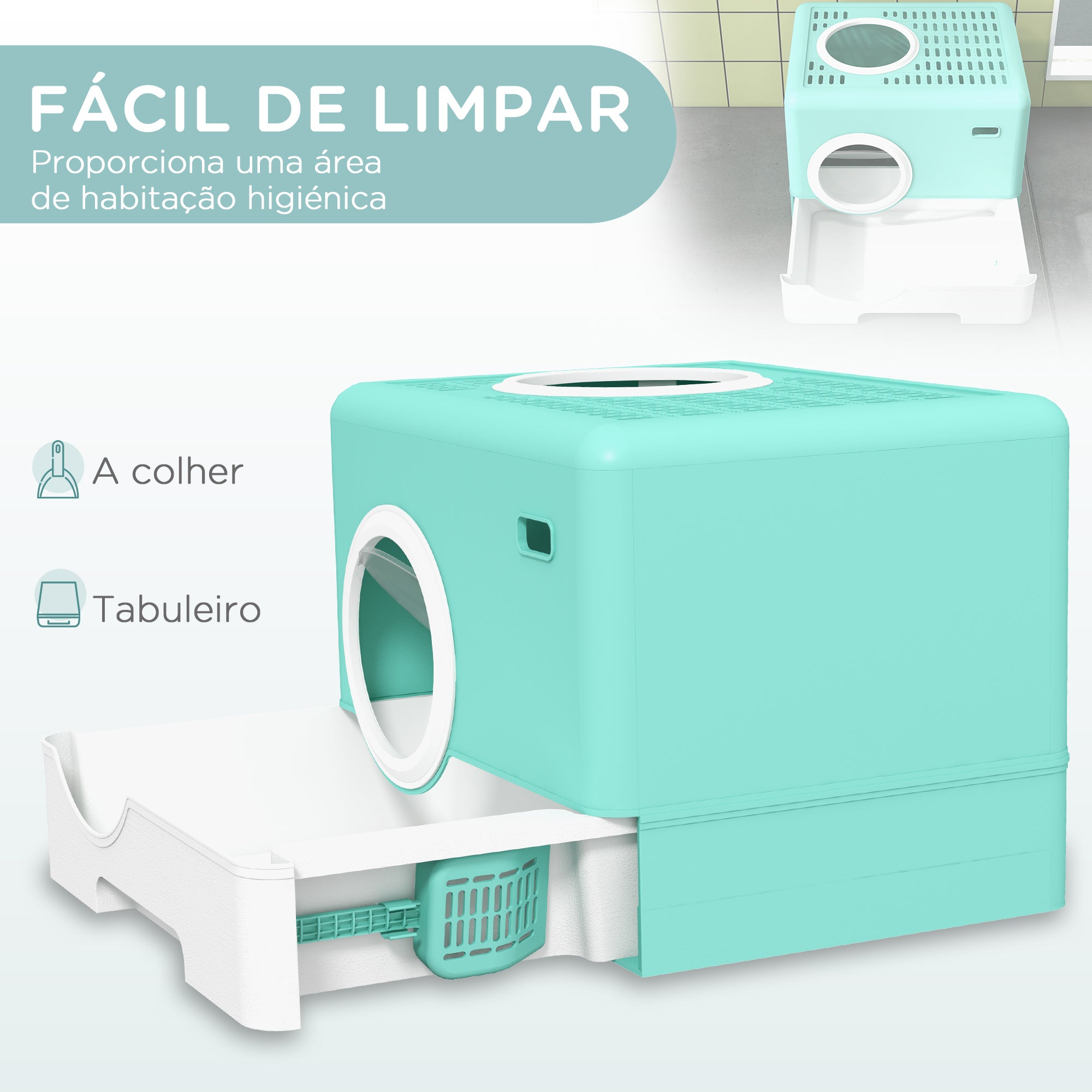 Caixa de Areia para Gatos com Pá Removível 52x41x38,5 cm Verde